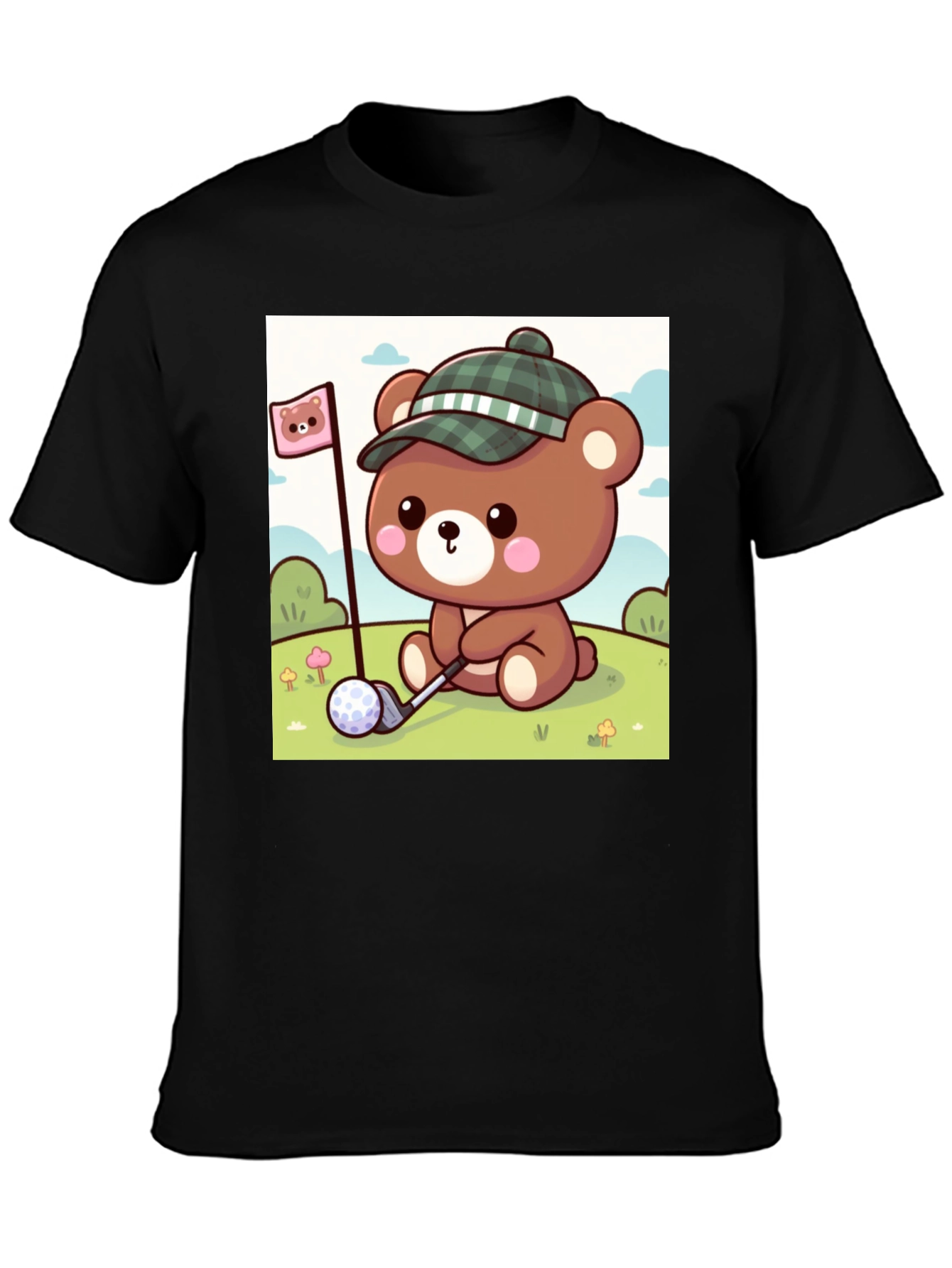 Black Cute Golf Bear Tee - Fun Cartoon Graphic T-Shirt view 3