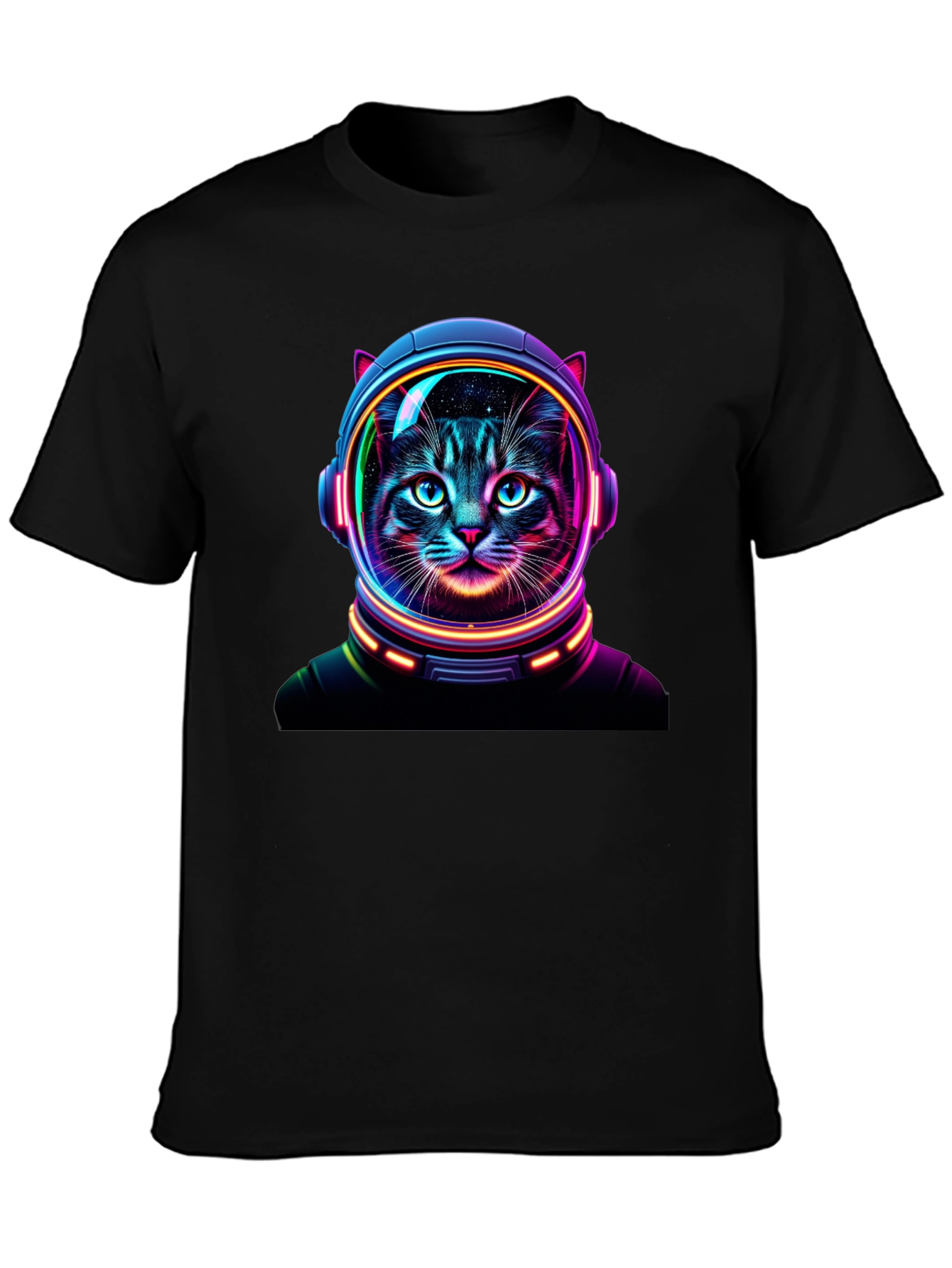 Black Cosmic Cat T-Shirt - Astronaut Feline Design view 3