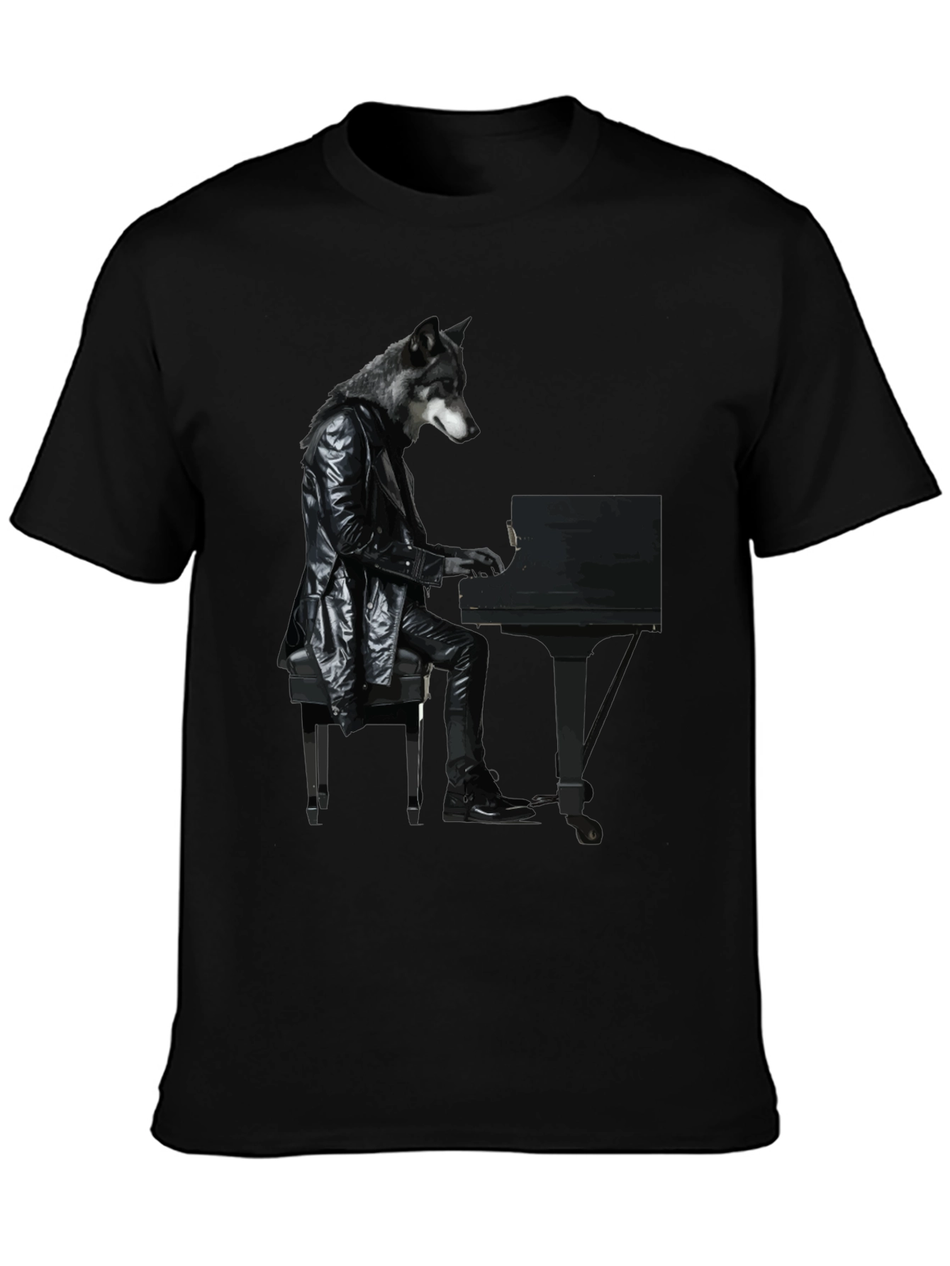 Black Wolf Pianist Graphic Tee - Unique Animal Design view 3