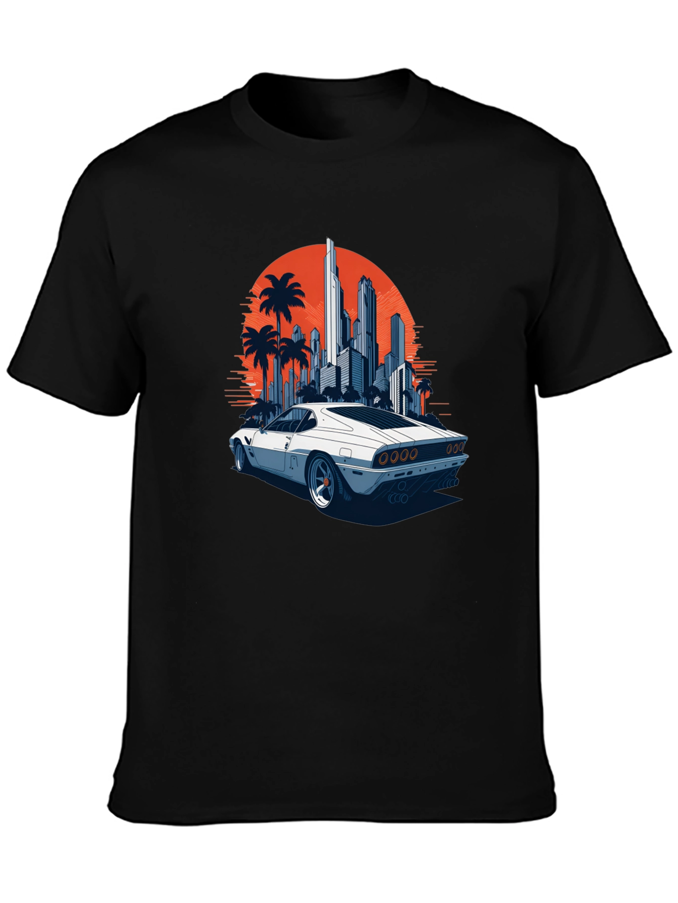 Black Retro Car & Cityscape Graphic Tee view 3