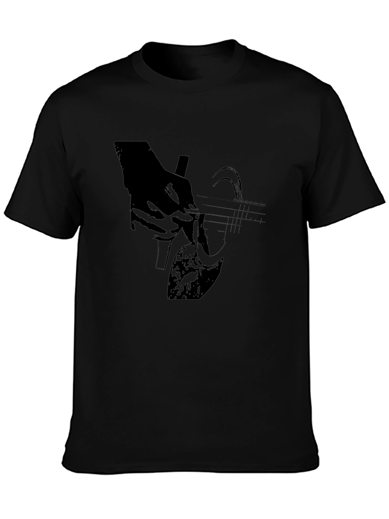 Black Guitar Graphic T-Shirt - Black Cotton Blend view 3