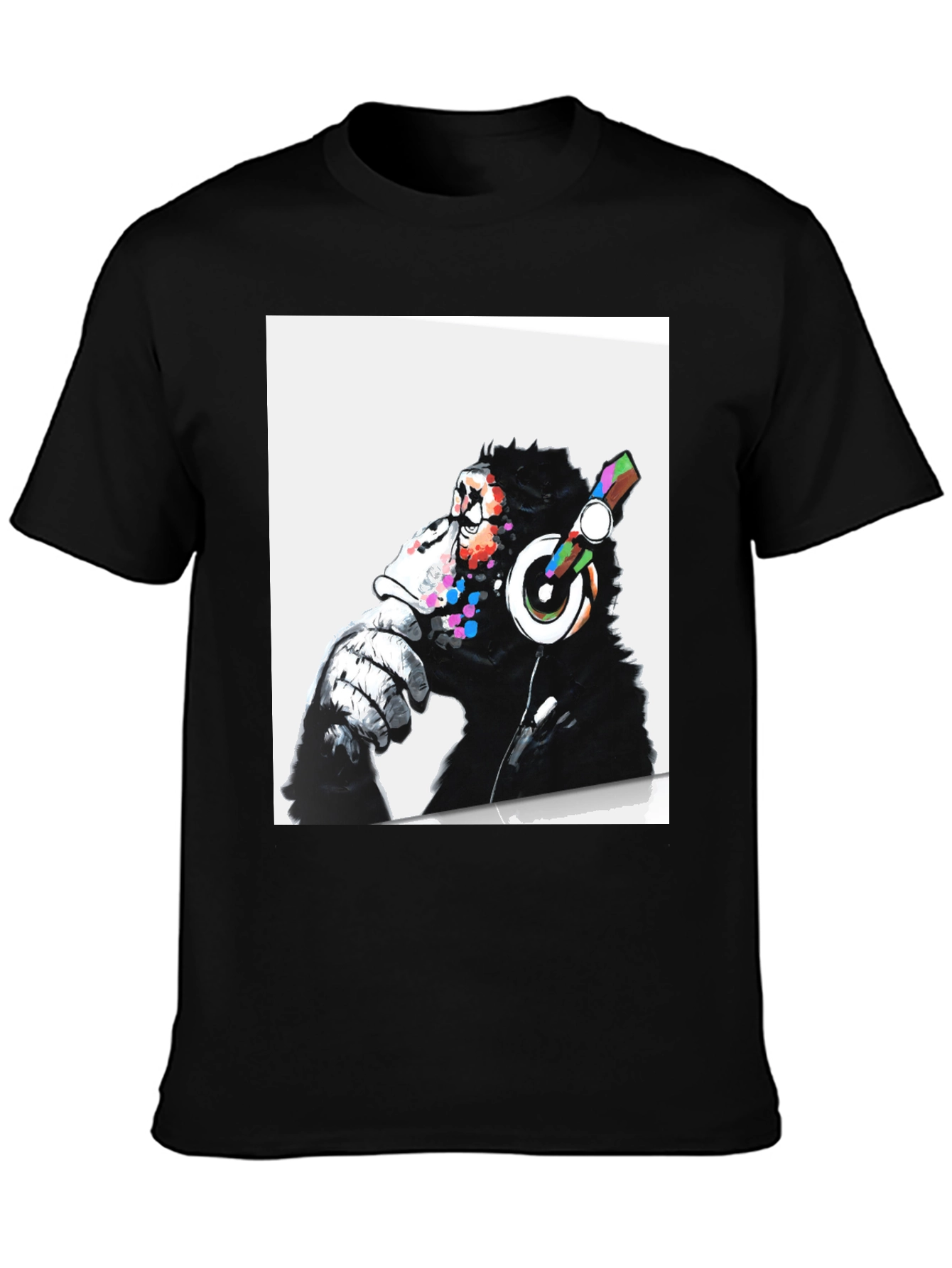 Black Cool Ape DJ Graphic Tee - Black Cotton T-Shirt view 3