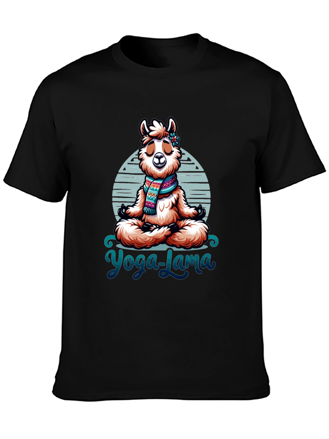 Black Yoga Lama Graphic Tee - Meditating Alpaca T-Shirt view 3