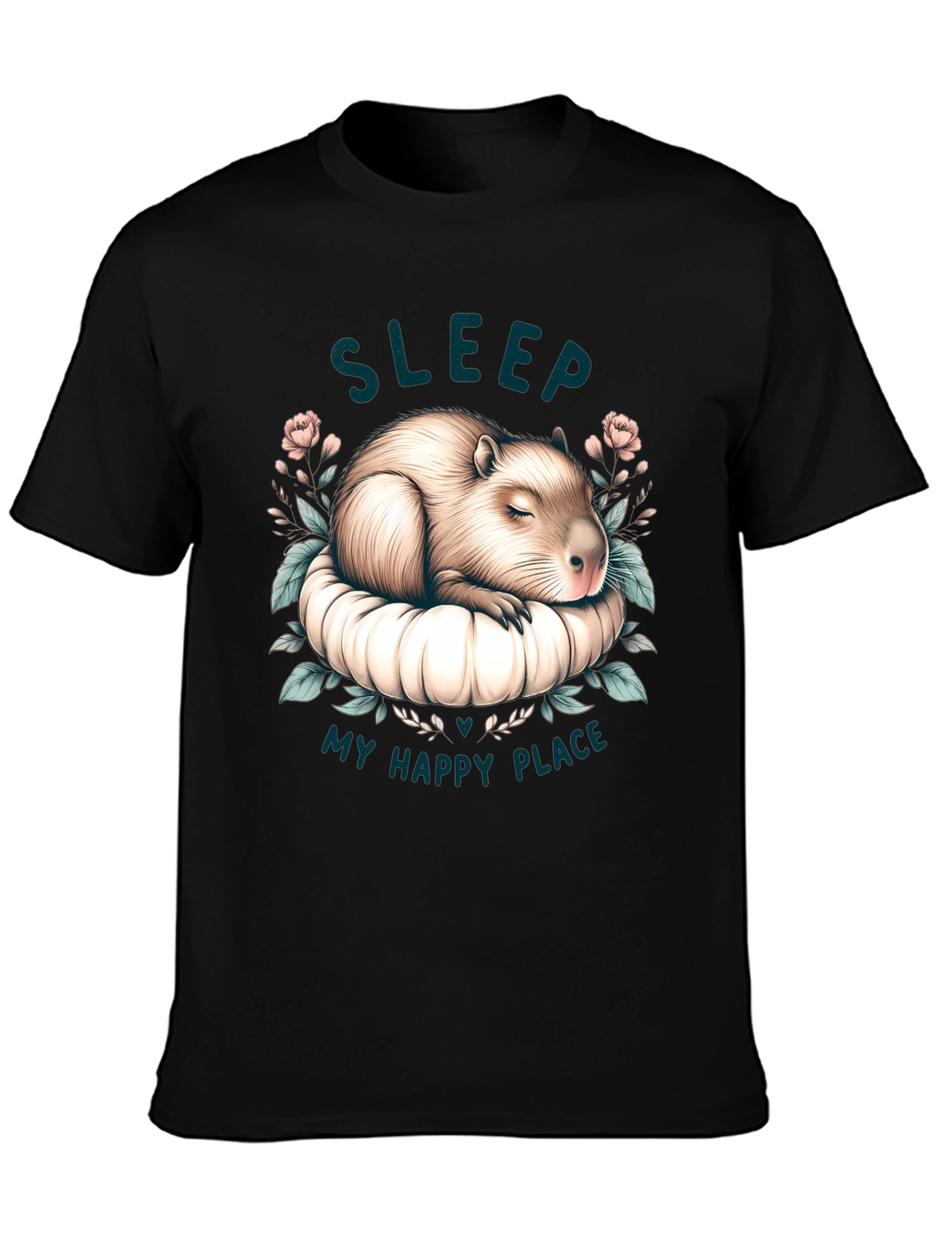 Black Capybara Sleep T-Shirt - My Happy Place view 3