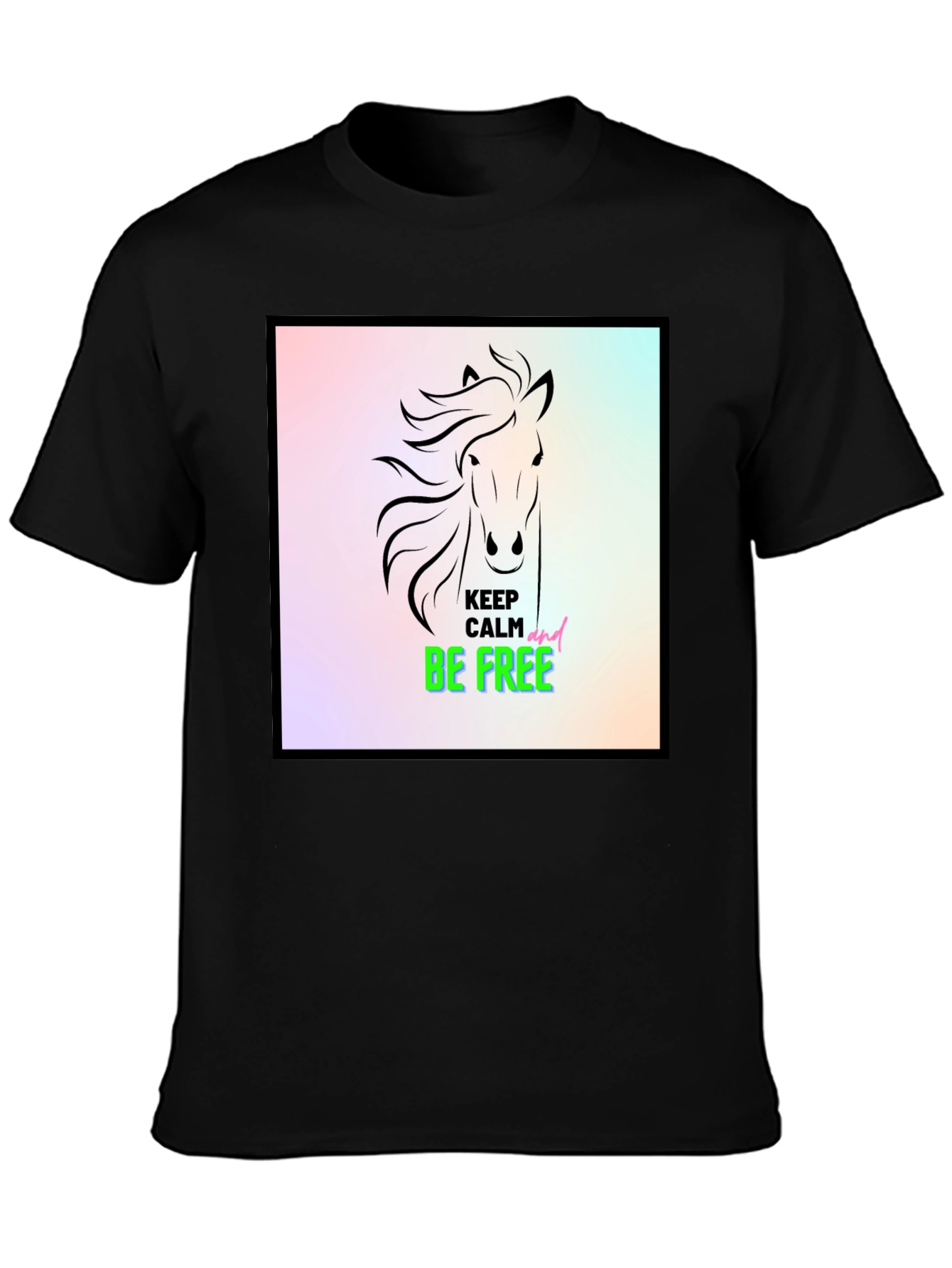 Black Keep Calm & Be Free Horse Graphic Tee view 3