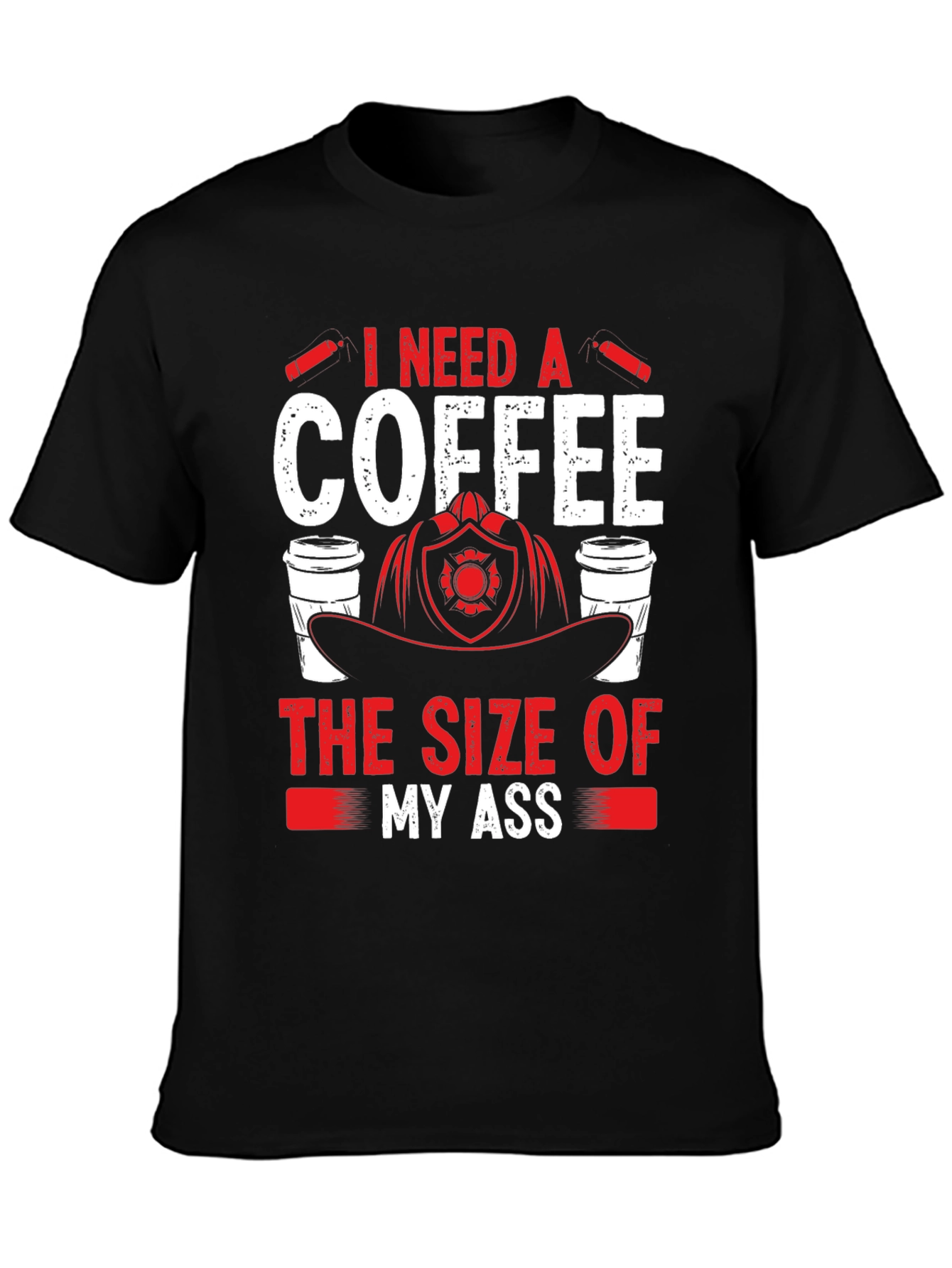 Black Funny Firefighter Coffee T-Shirt view 3