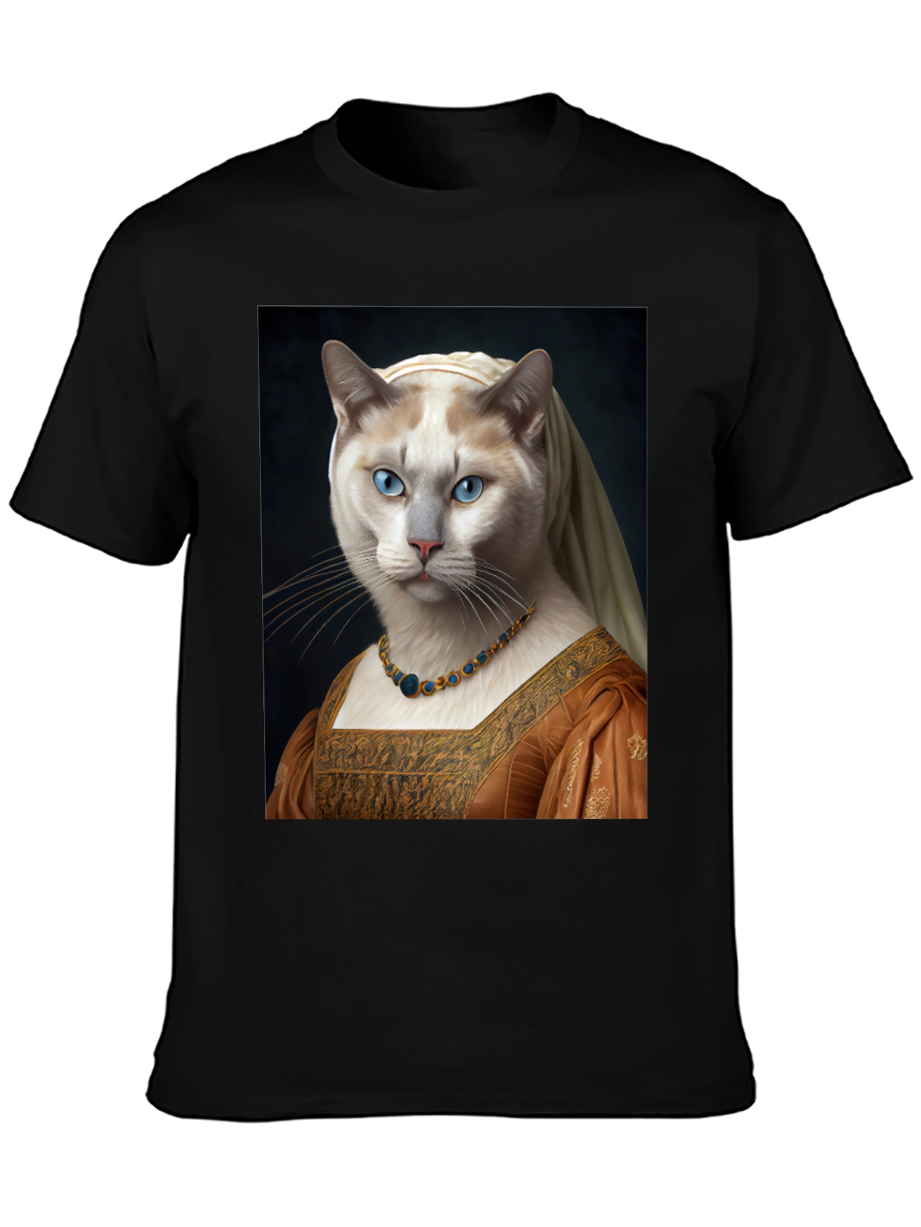 Black Cat Renaissance Portrait T-Shirt - Unique Art Tee view 3