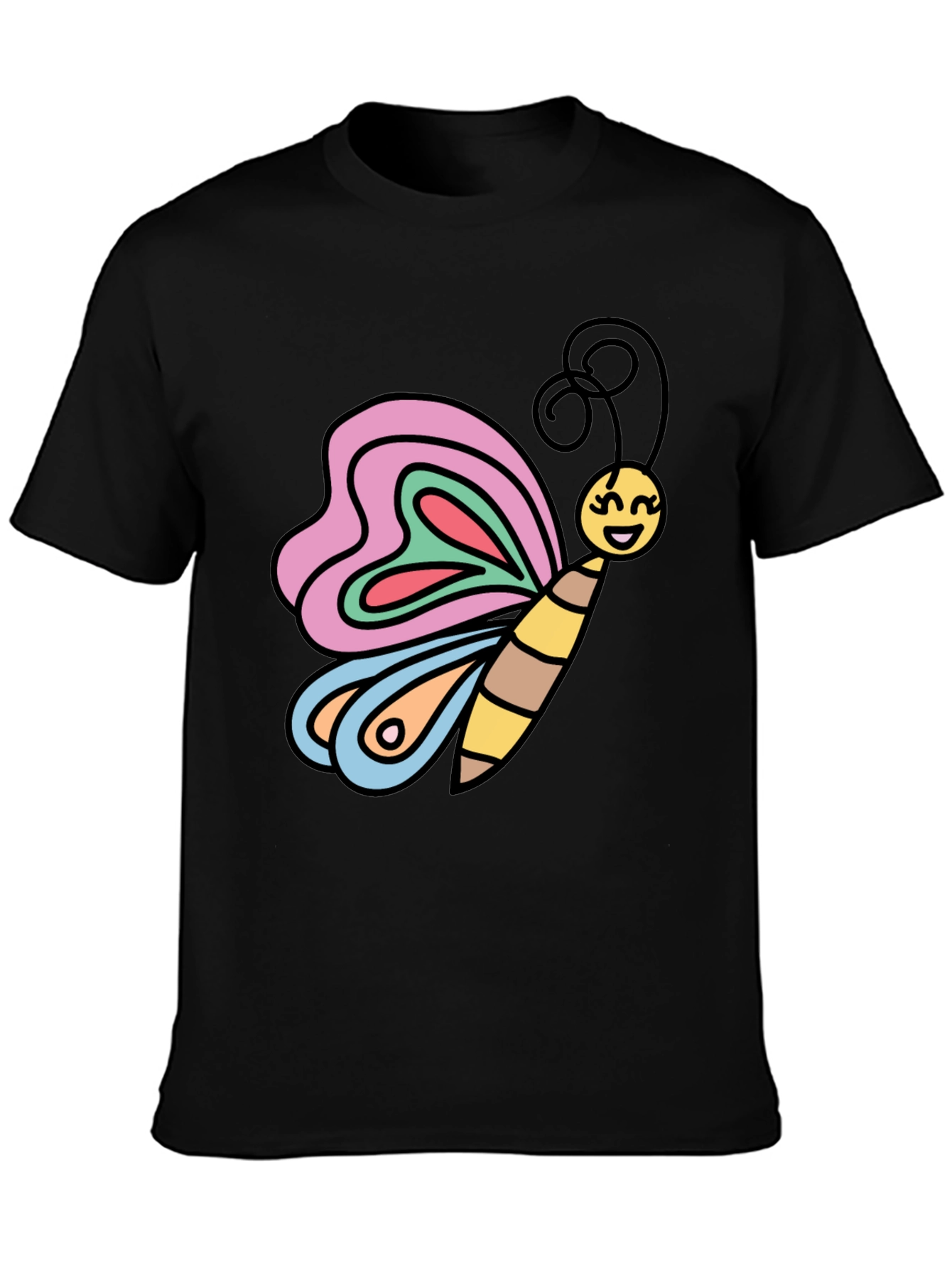 Black Butterfly Graphic Tee - Cheerful Cartoon Design view 3