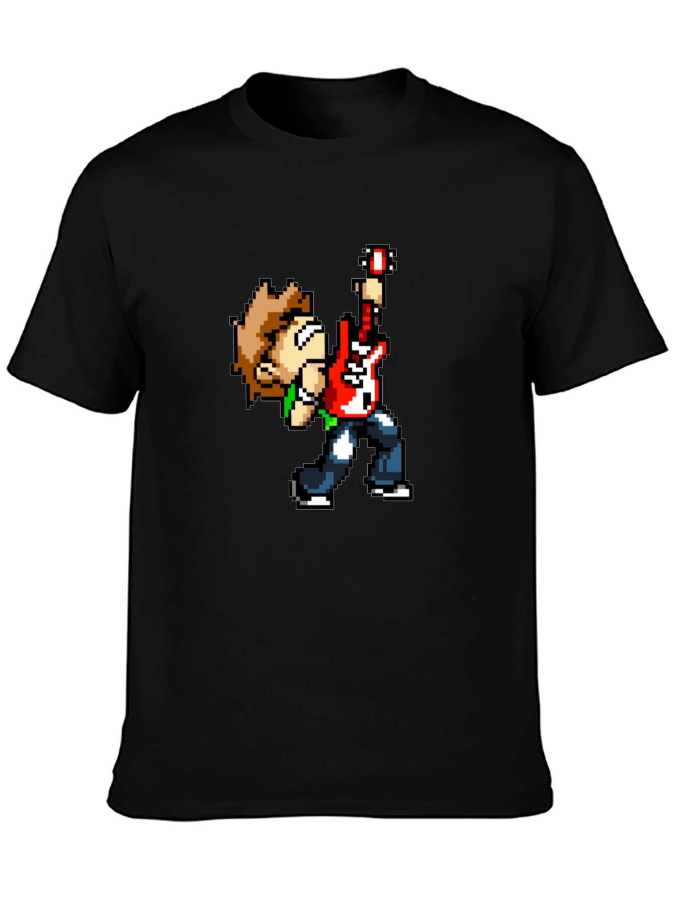 Black Pixel Art Guitar Player Black T-Shirt view 3