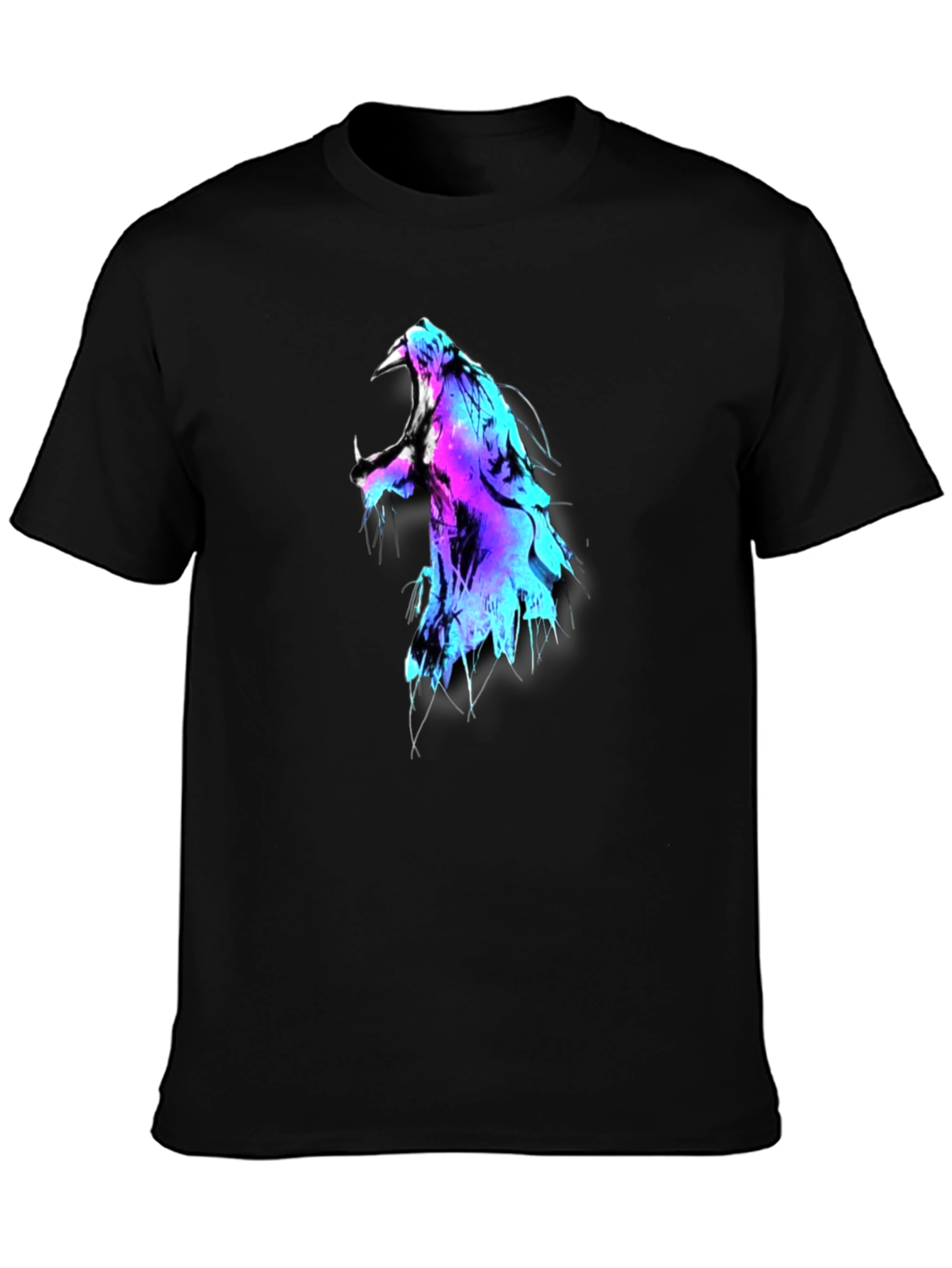 Black Neon Lion Graphic Black T-Shirt view 3