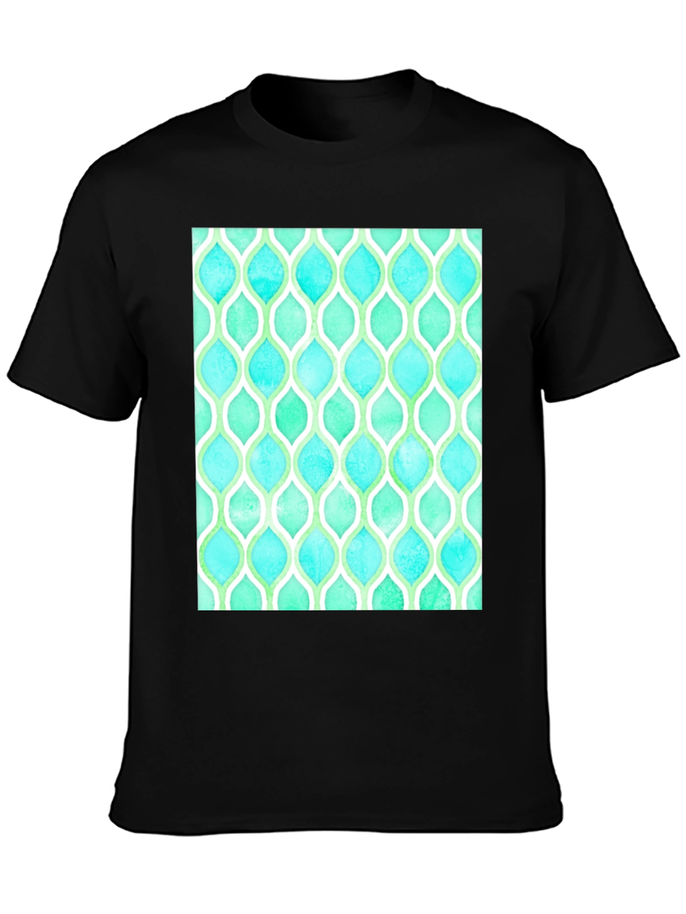 Black Aqua & Green Patterned T-Shirt view 3