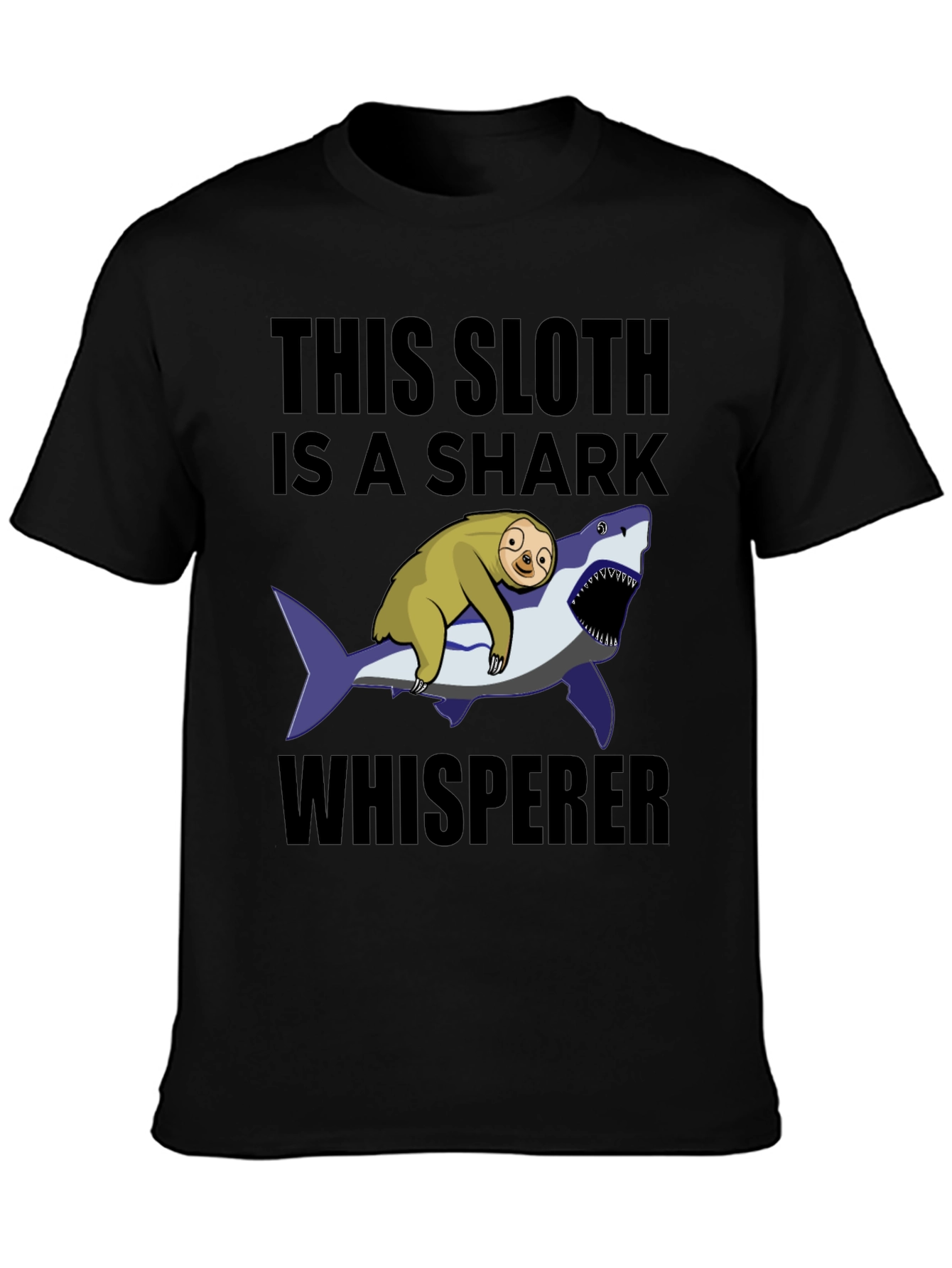 Black Sloth Shark Whisperer T-Shirt - Funny Graphic Tee view 3