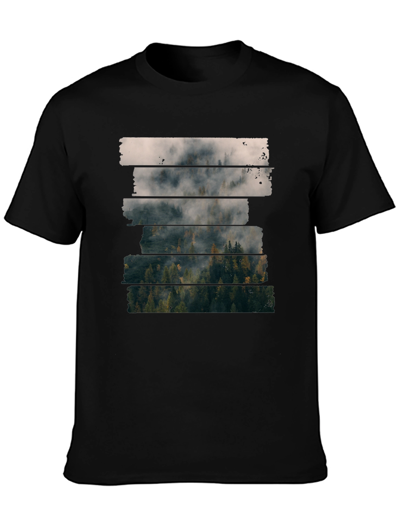 Black Foggy Forest T-Shirt - Nature Inspired Tee view 3