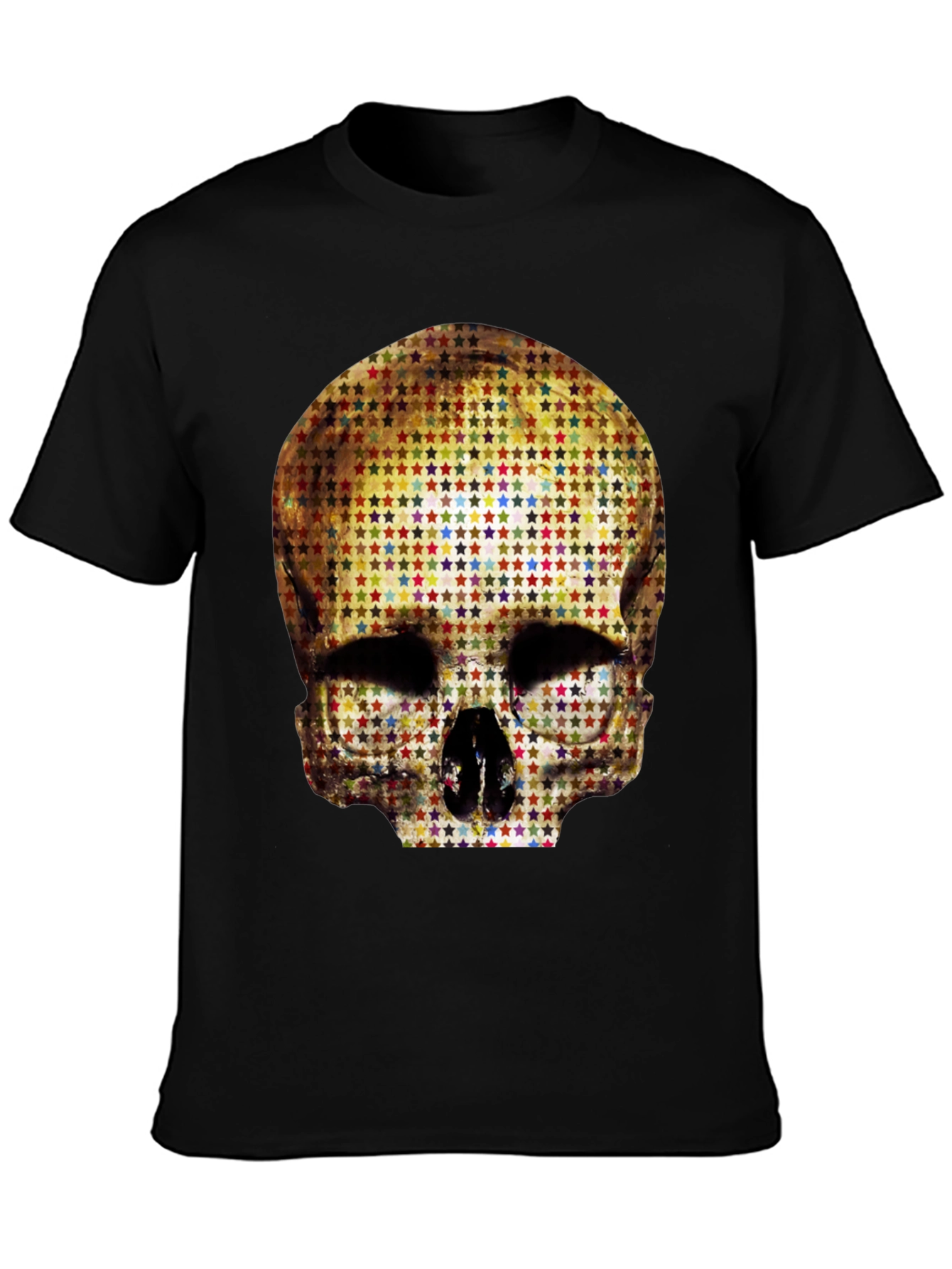 Black Skull Star Pattern Graphic Tee - Black view 3