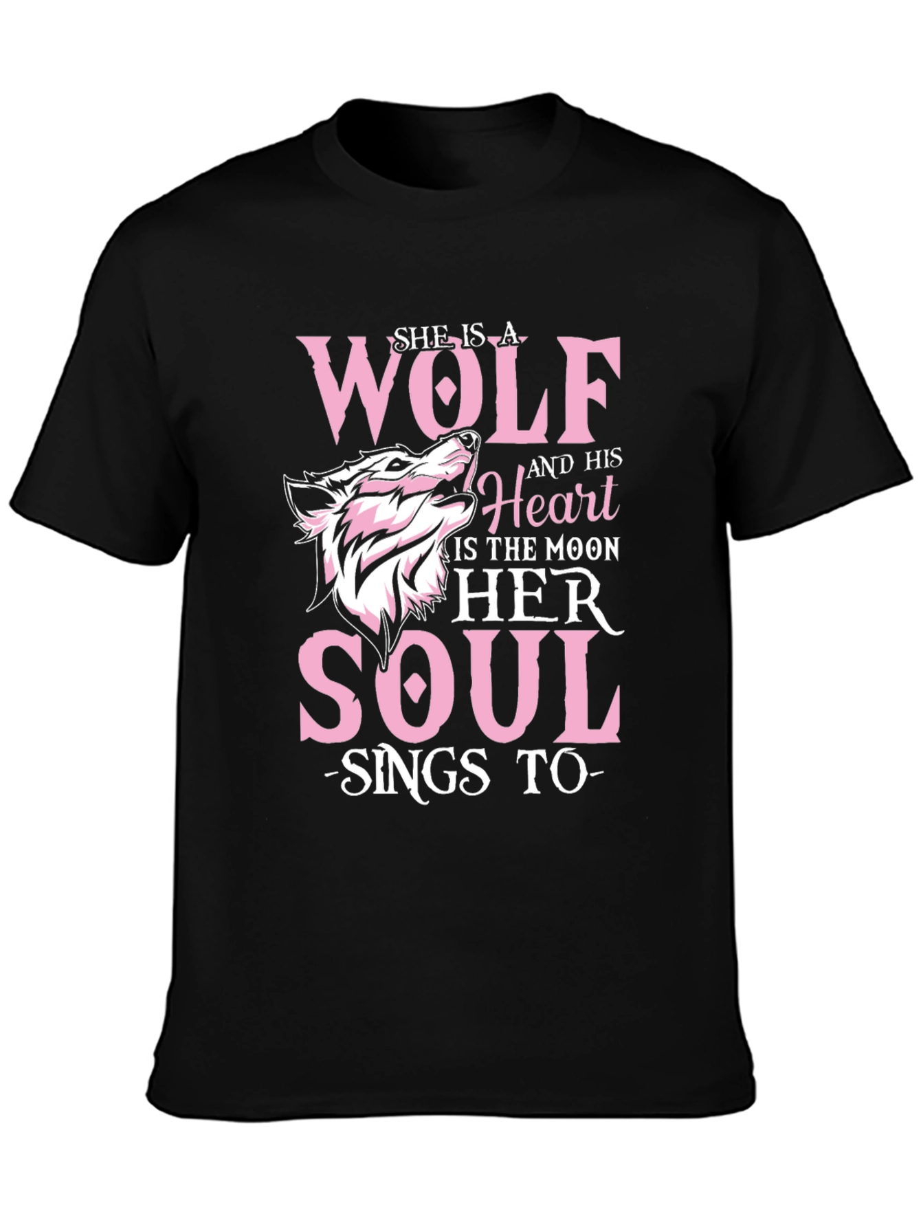 Black She is a Wolf T-Shirt - Moon Soul Design view 3