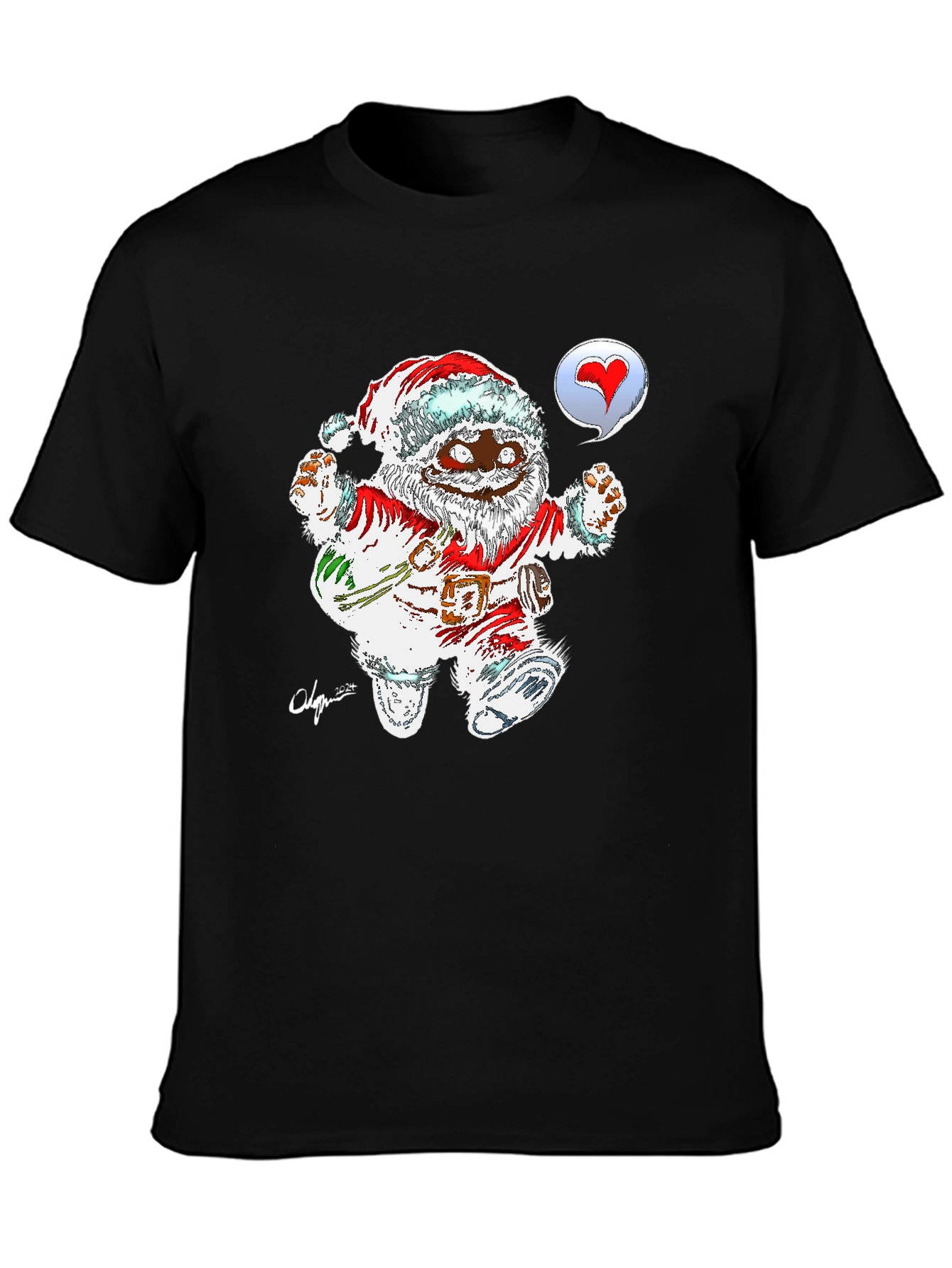 Cartoon Santa Black T-Shirt - 3