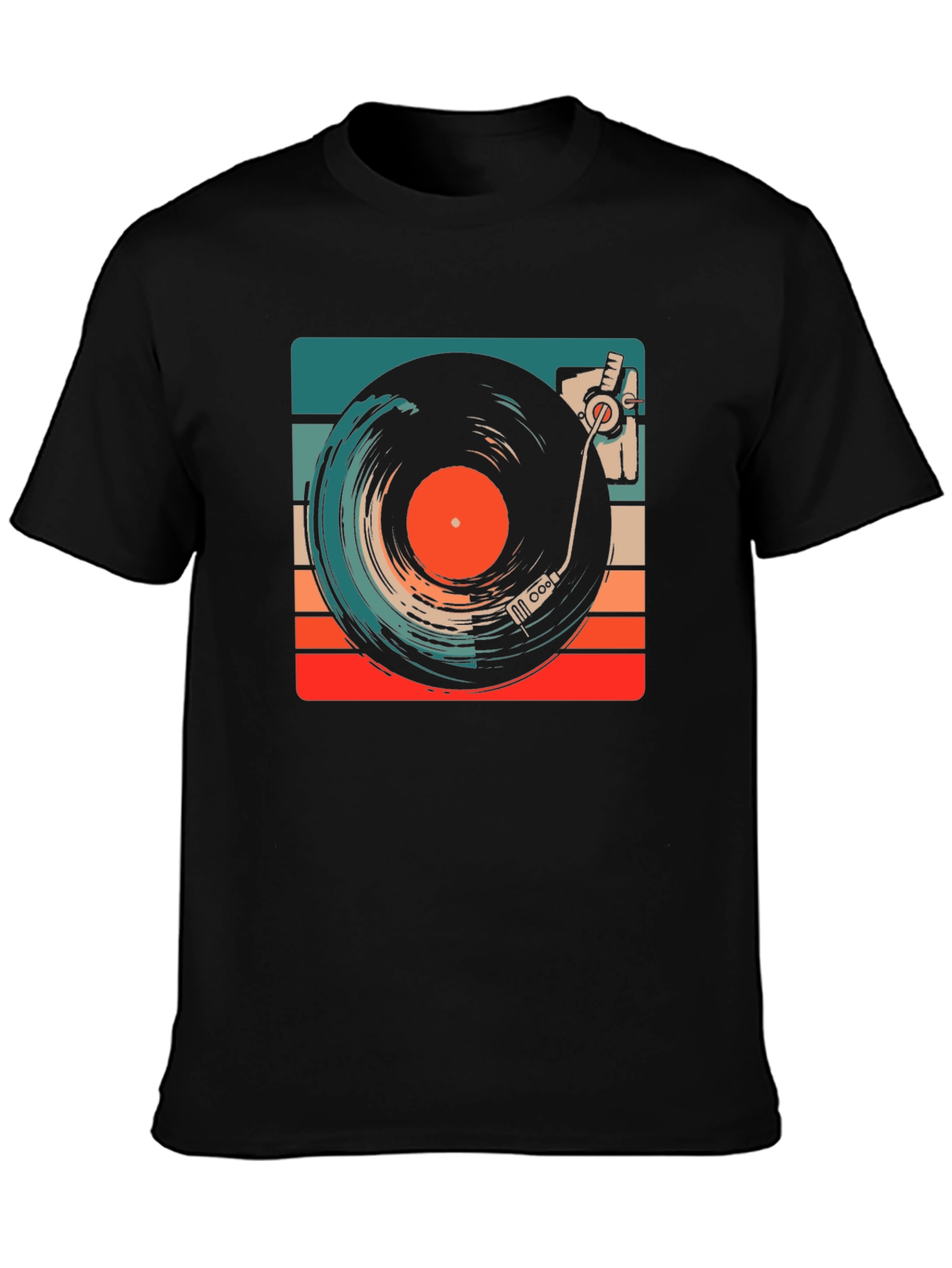 Black Retro Vinyl Record Player Graphic Tee view 3