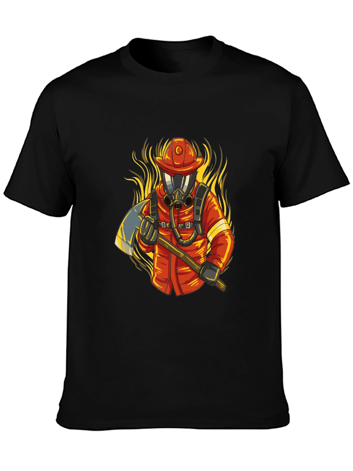 Black Firefighter Graphic Tee - Axe & Flames Design view 3