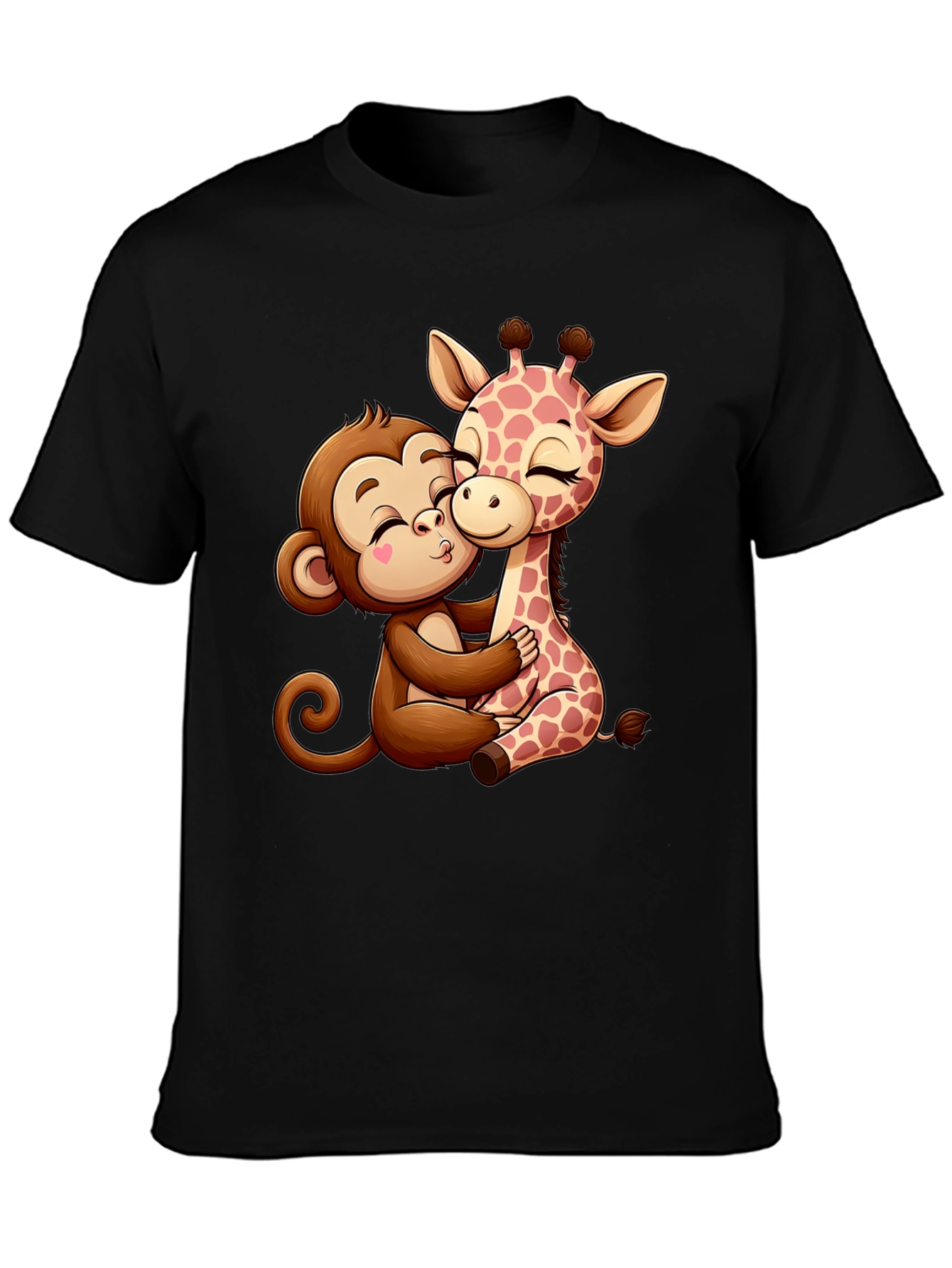 Black Monkey and Giraffe Hug Graphic Tee view 3