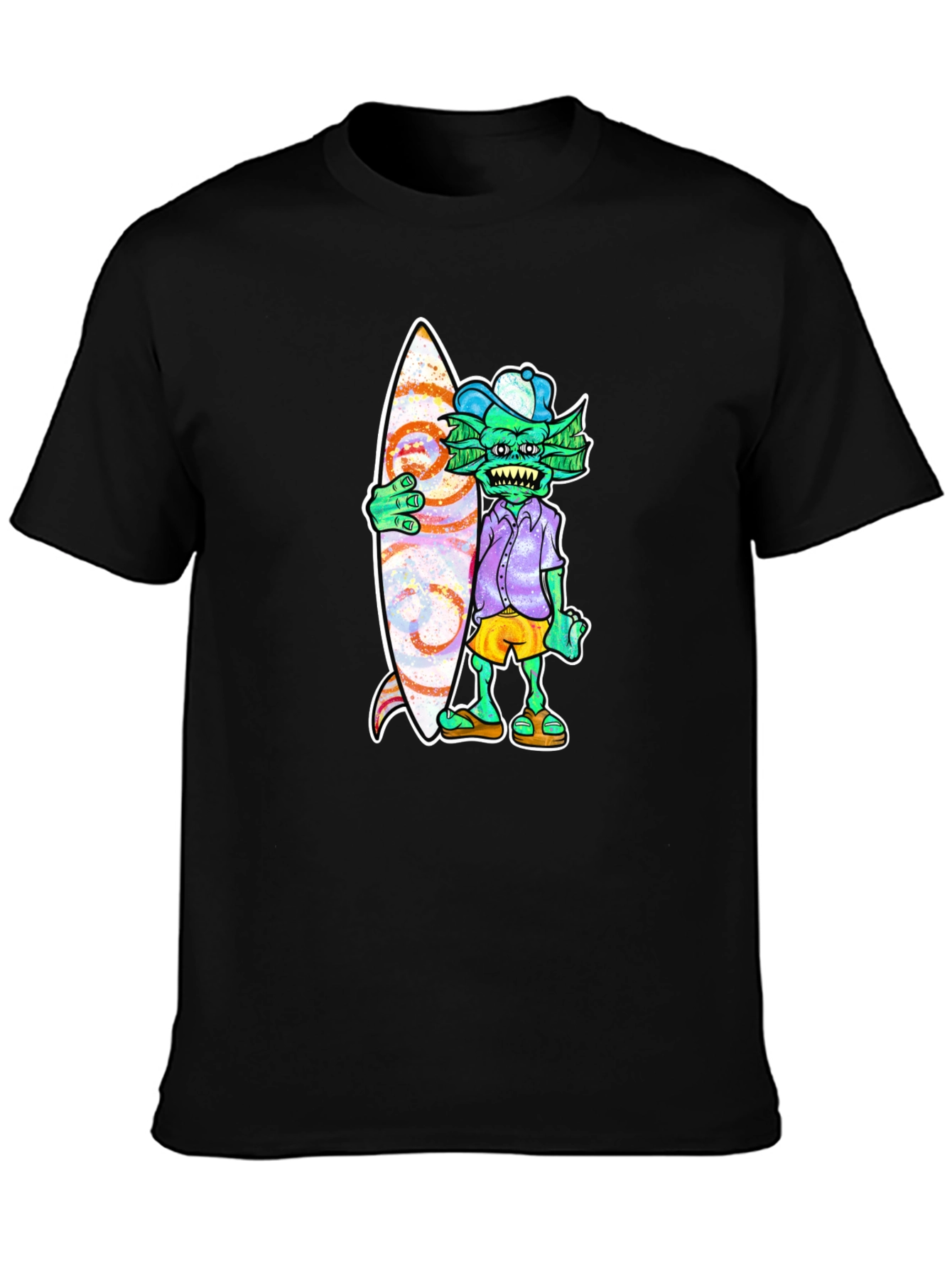 Black Cool Surfer Monster Graphic T-Shirt view 3