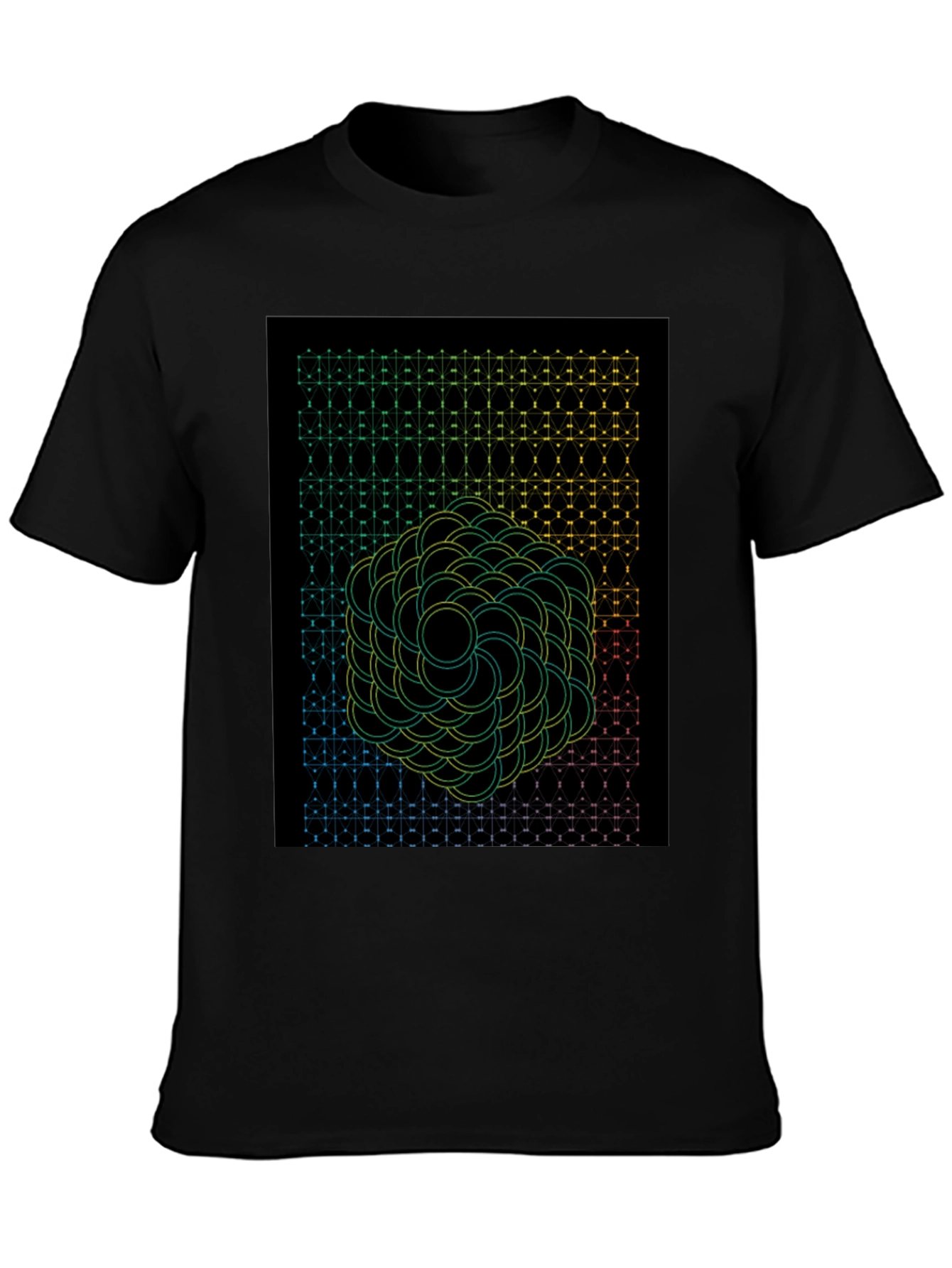 Black Geometric Flower Black T-Shirt view 3