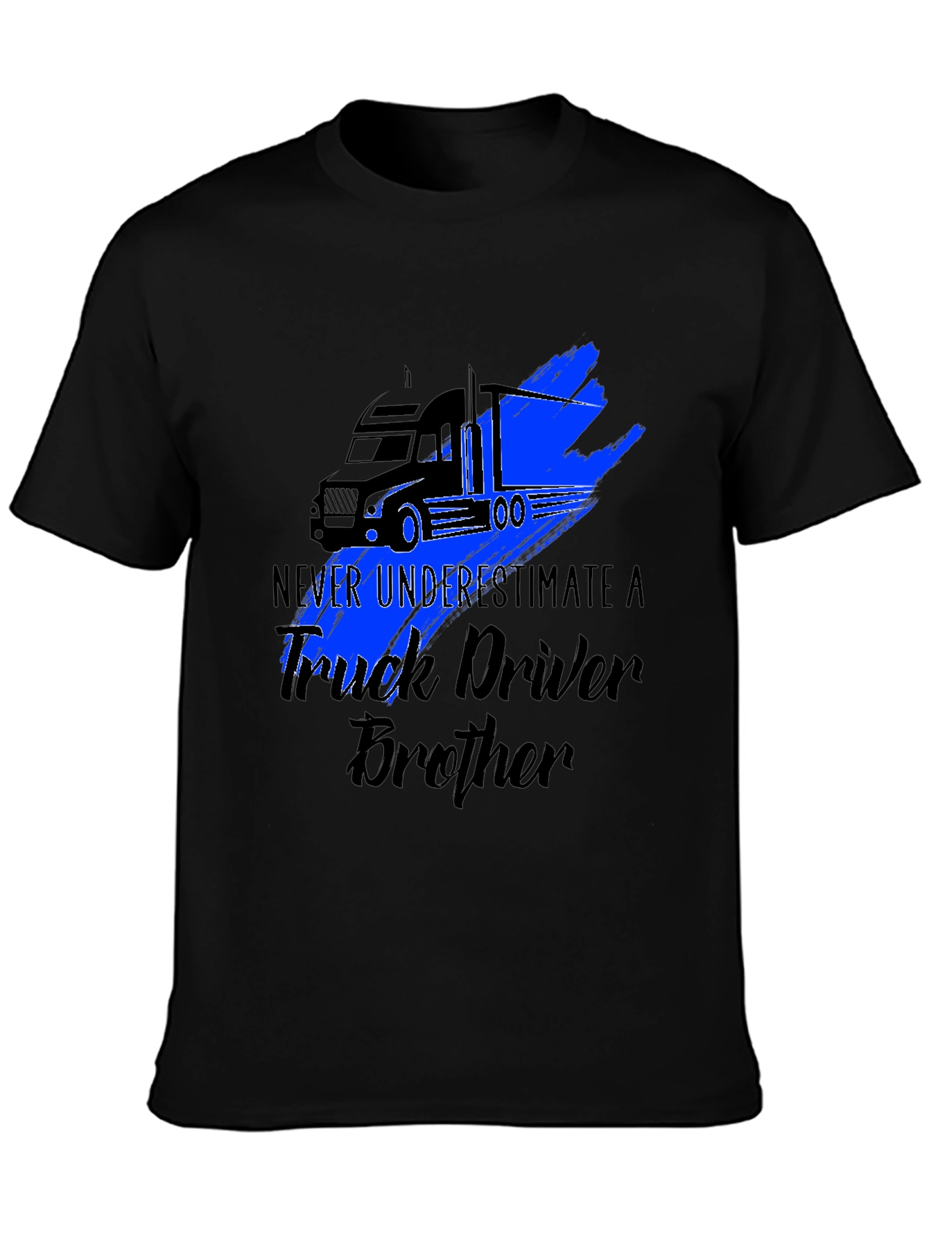 Black Truck Driver Brother Graphic Tee - Black T-Shirt view 3