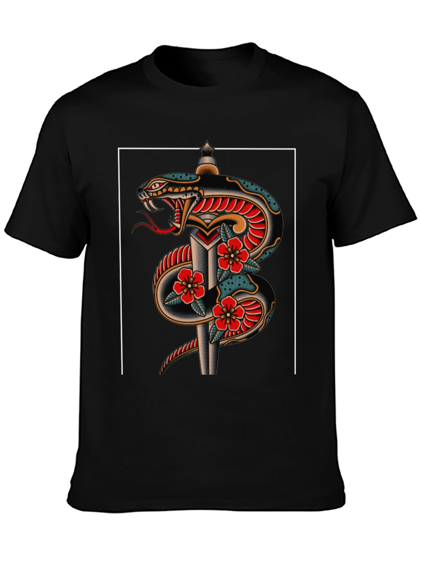 Black Snake & Dagger Graphic Tee - Classic Tattoo Style view 3