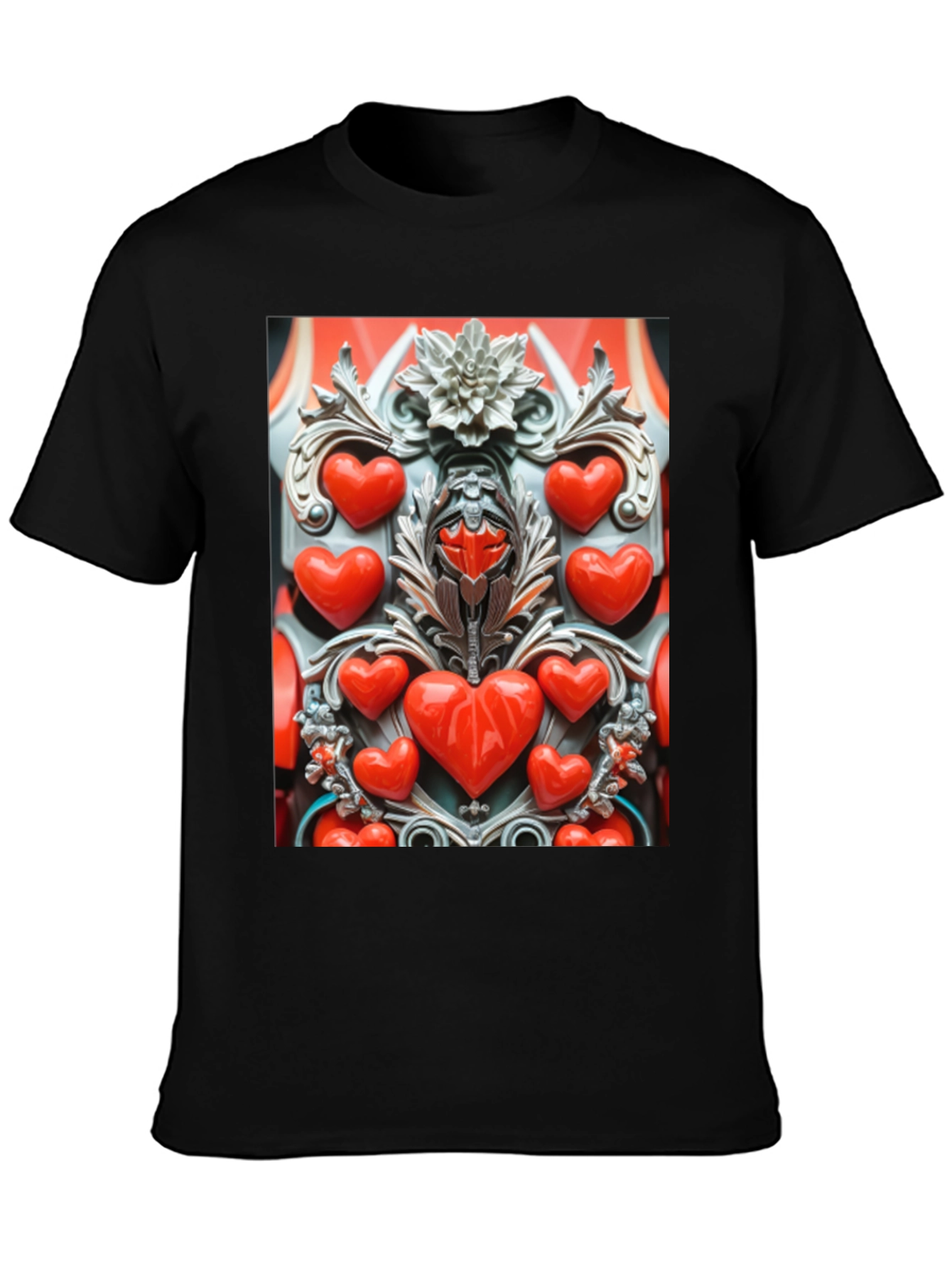 Black Heart Ornate Art Black T-Shirt view 3