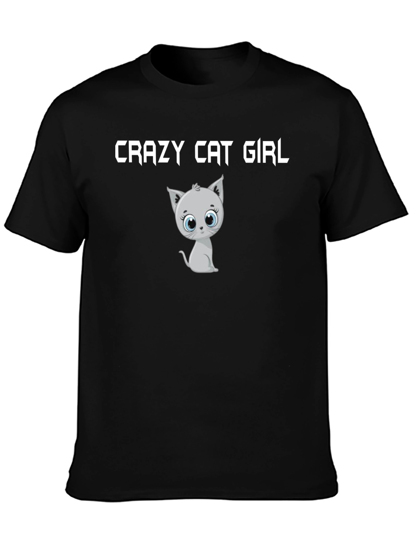 Black Crazy Cat Girl T-Shirt - Cute Cartoon Kitten Tee view 3