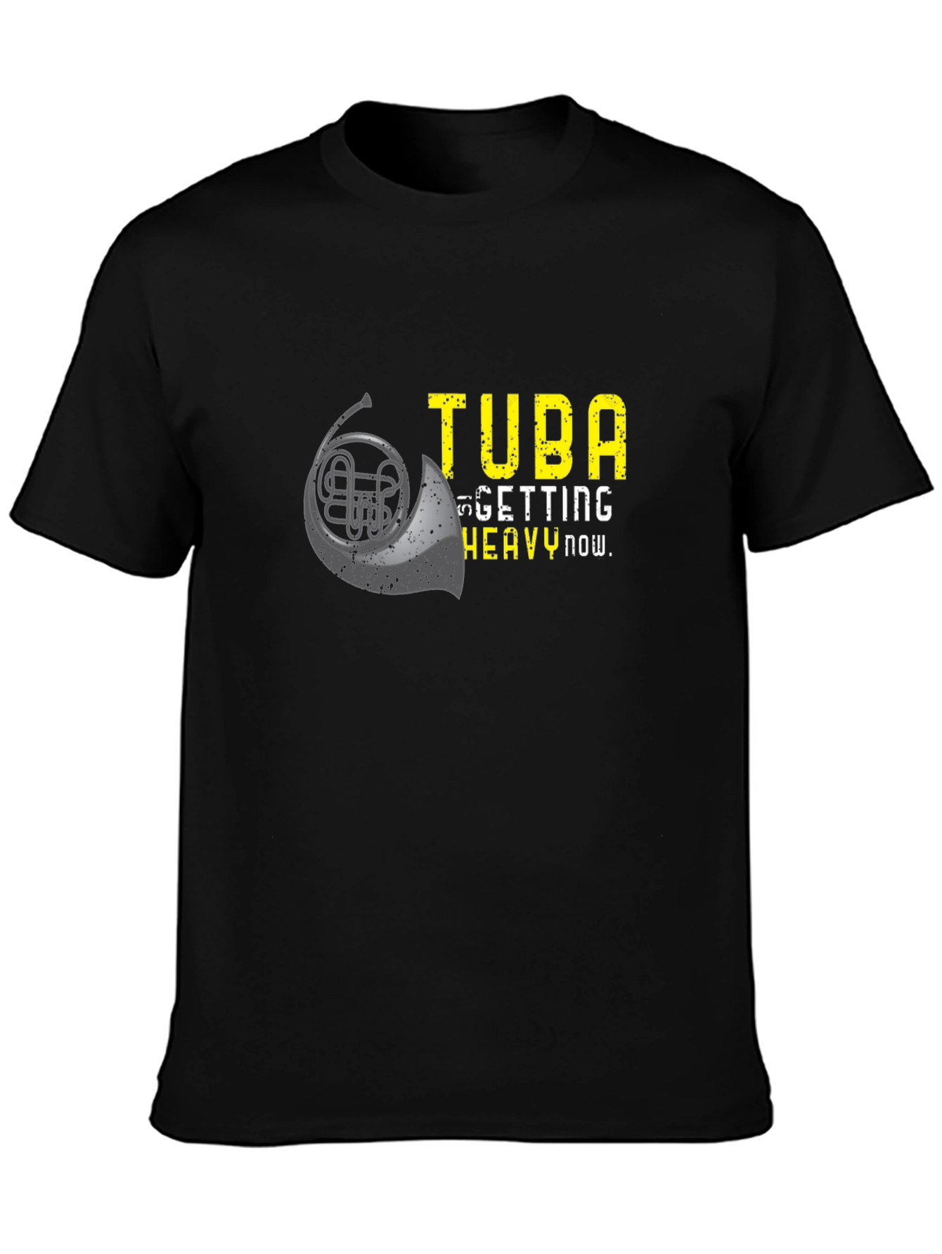 Black Funny Tuba Heavy Now Graphic T-Shirt view 3