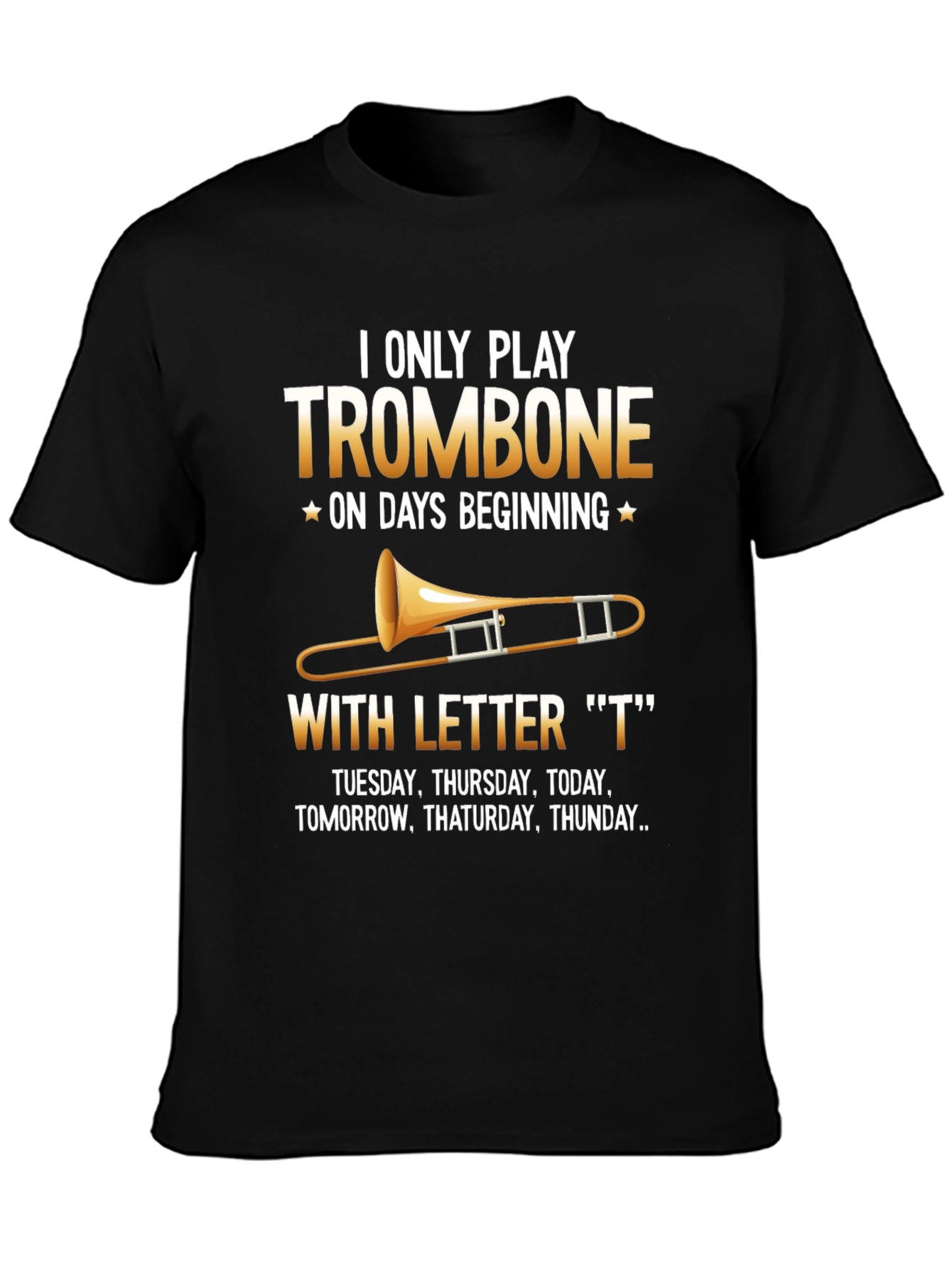 Black Funny Trombone Player T-Shirt view 3