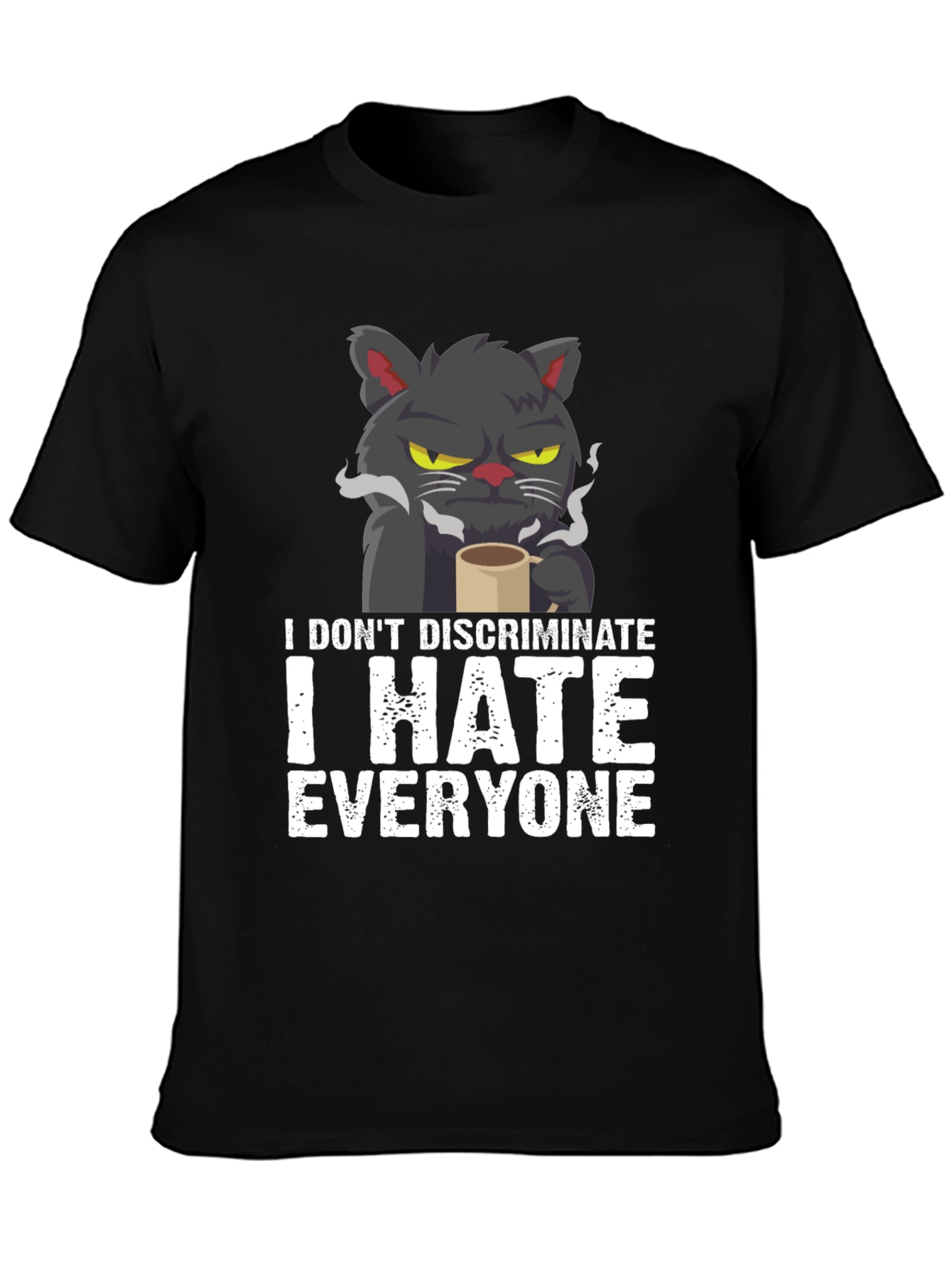 Black I Hate Everyone Cat T-Shirt view 3