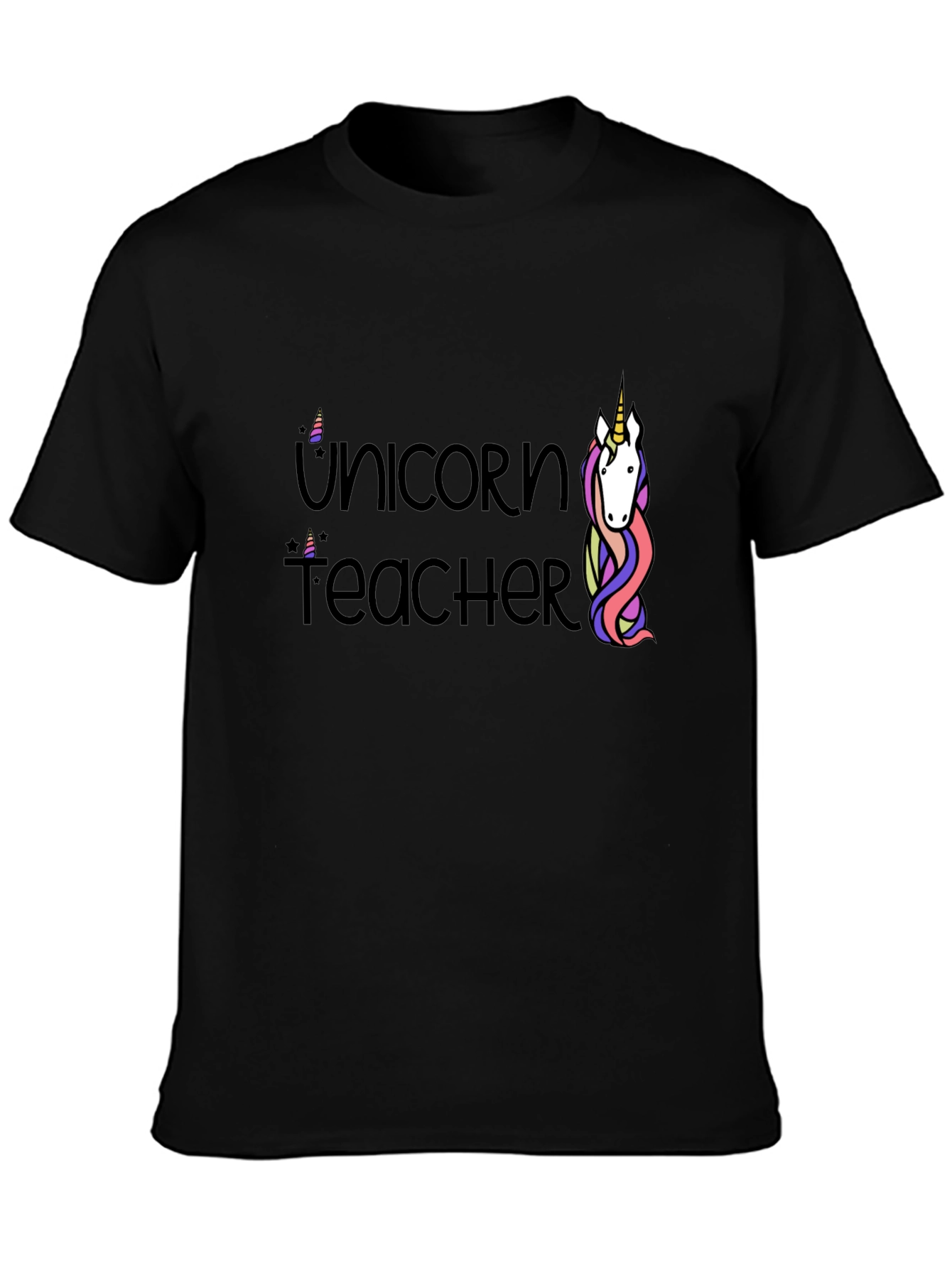 Black Unicorn Teacher Graphic T-Shirt - Black Cotton Tee view 3