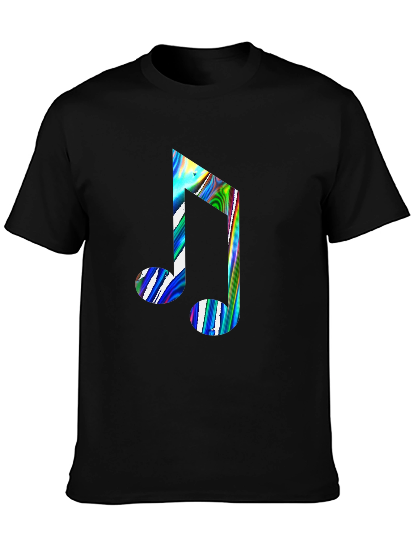 Black Music Note Graphic Print Black Crew Neck T-Shirt view 3