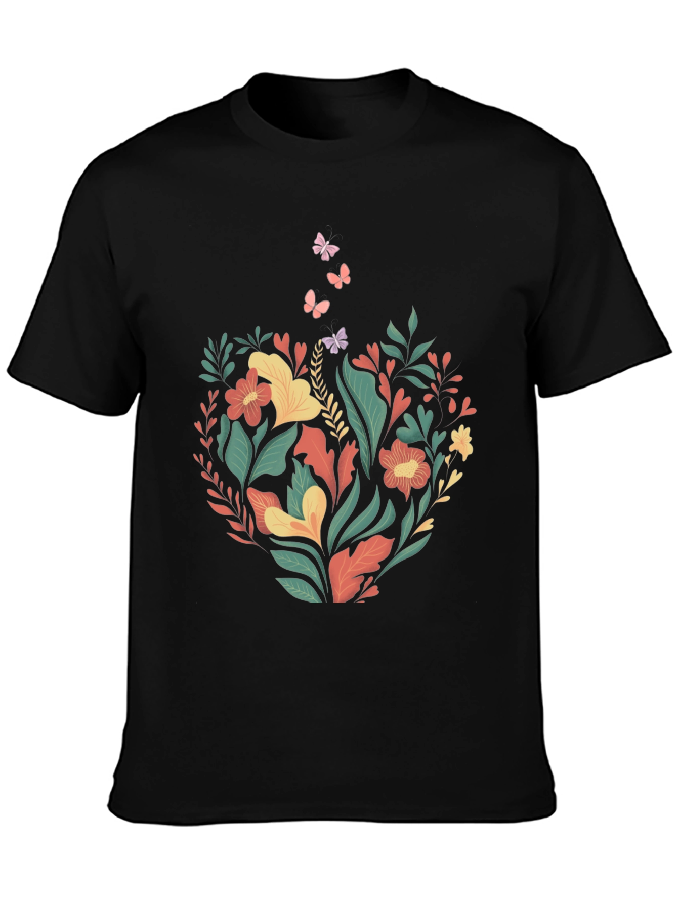 Black Floral Coffee Cup T-Shirt - Nature Lover Tee view 3