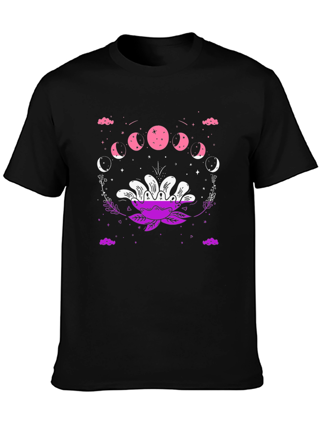 Black Floral Moon Phase Graphic Tee - Black Cotton Blend view 3