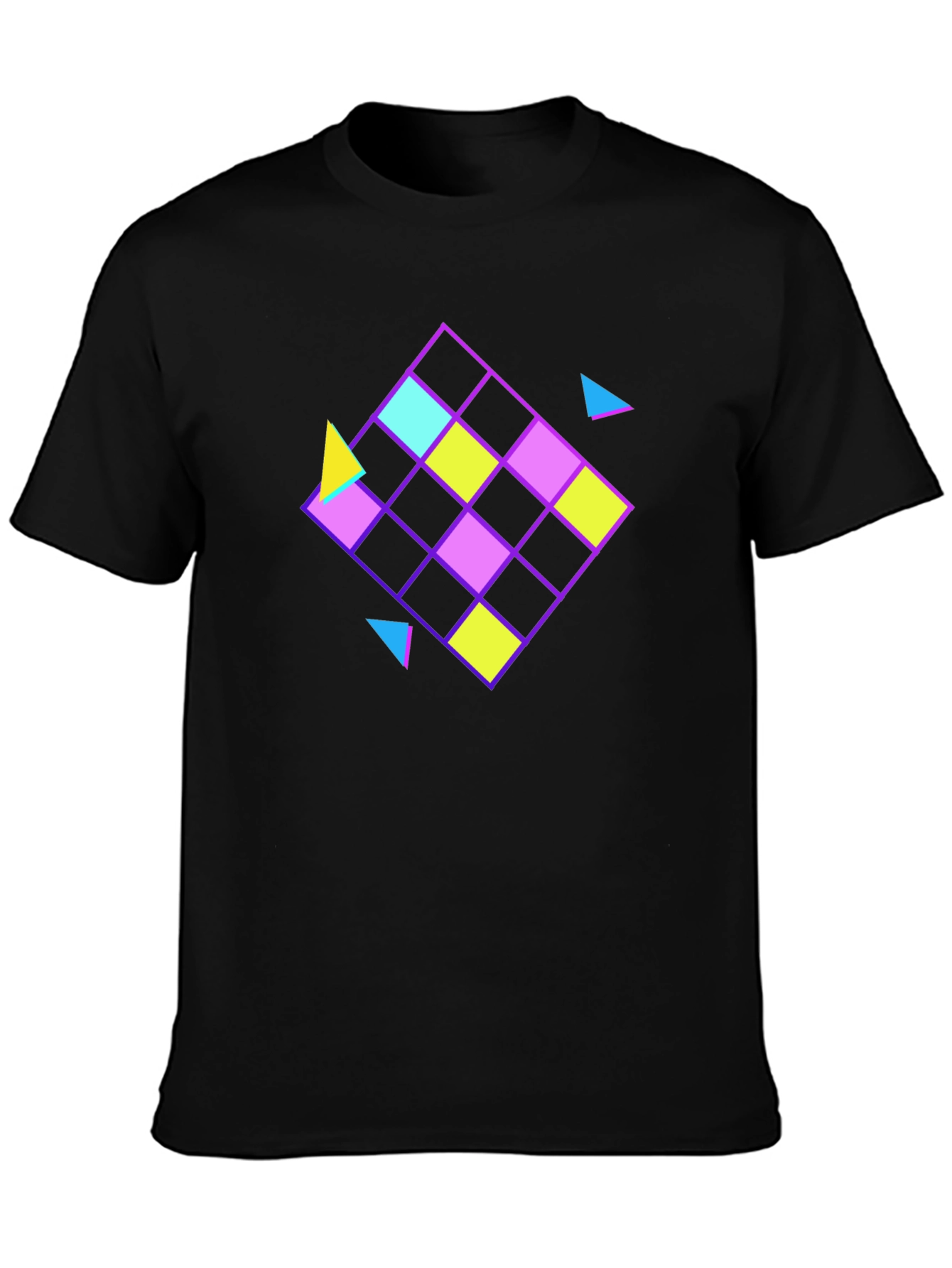 Black Retro Geometric Pattern Black T-Shirt view 3