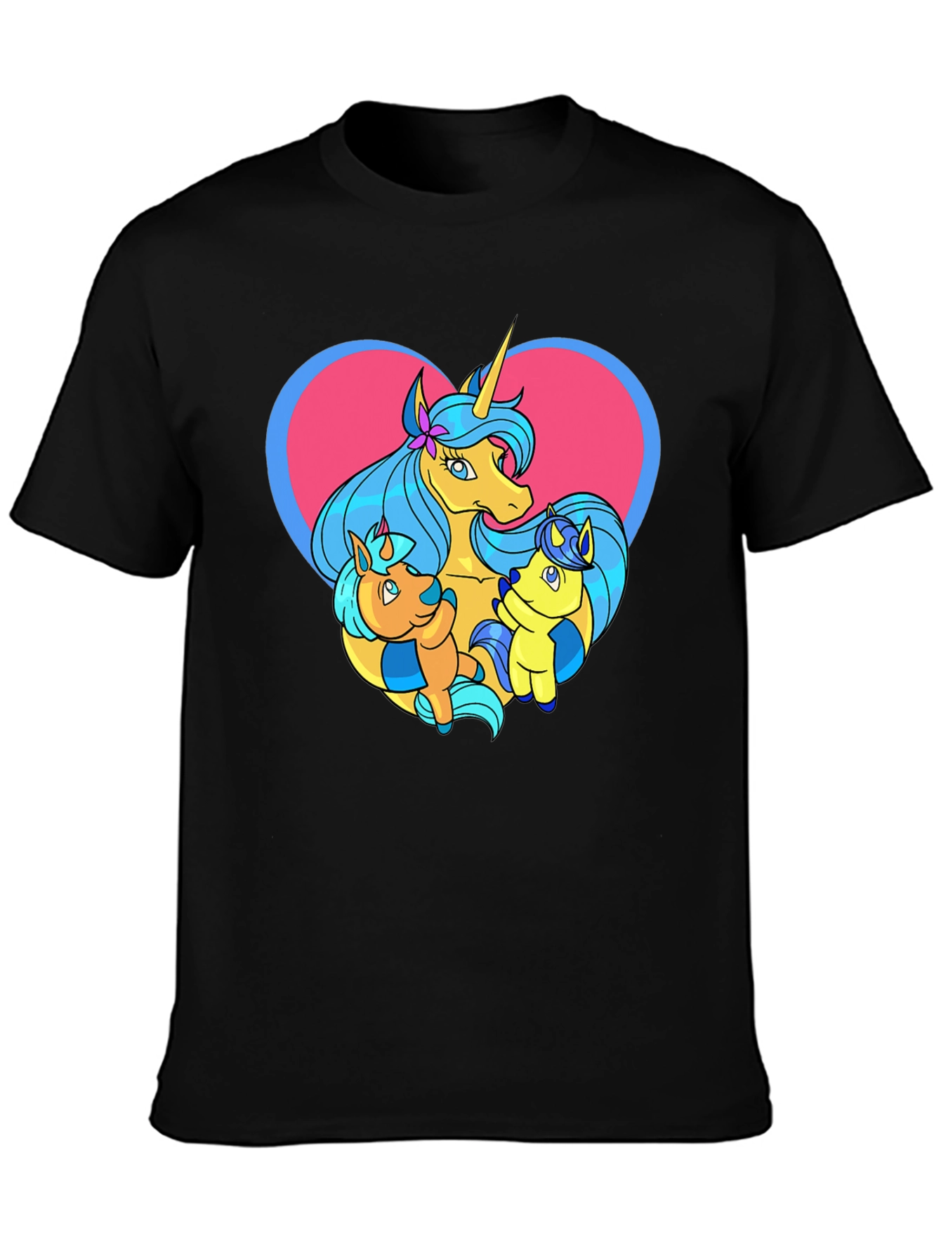 Black Unicorn Family Graphic Tee - Cute Cartoon T-Shirt view 3
