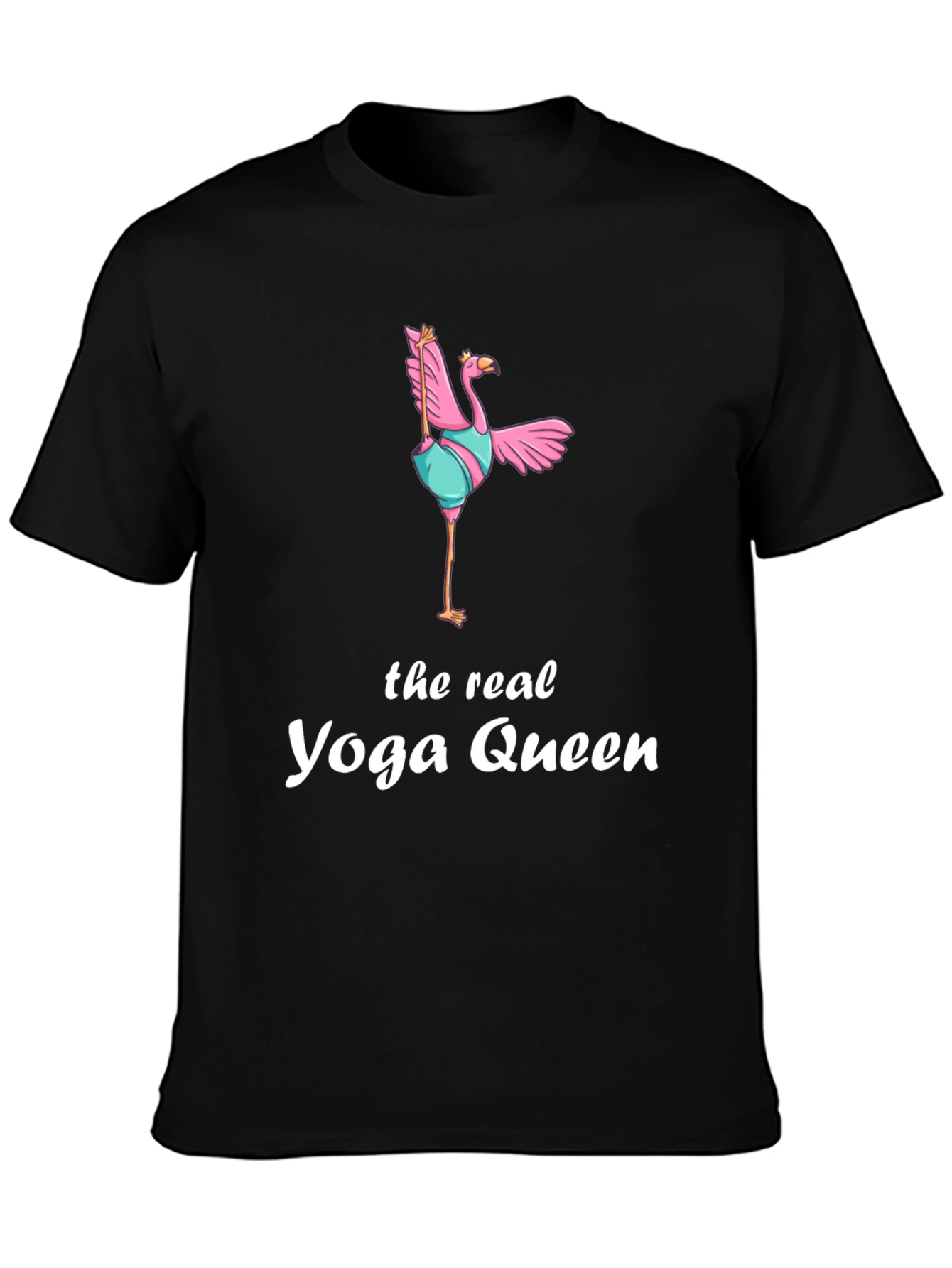 Black Yoga Queen Flamingo Graphic T-Shirt view 3