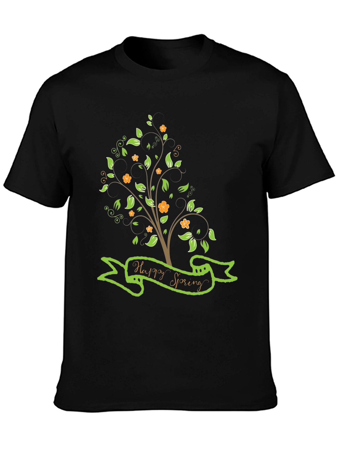 Black Happy Spring Graphic Tee - Nature Inspired Shirt view 3