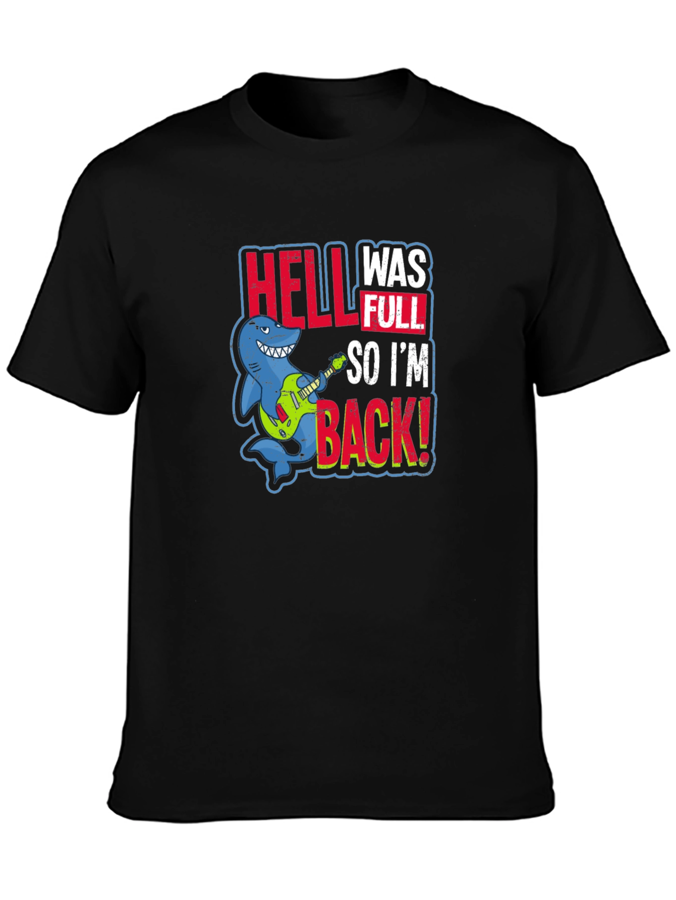 Black Hell Was Full Shark Guitar T-Shirt view 3