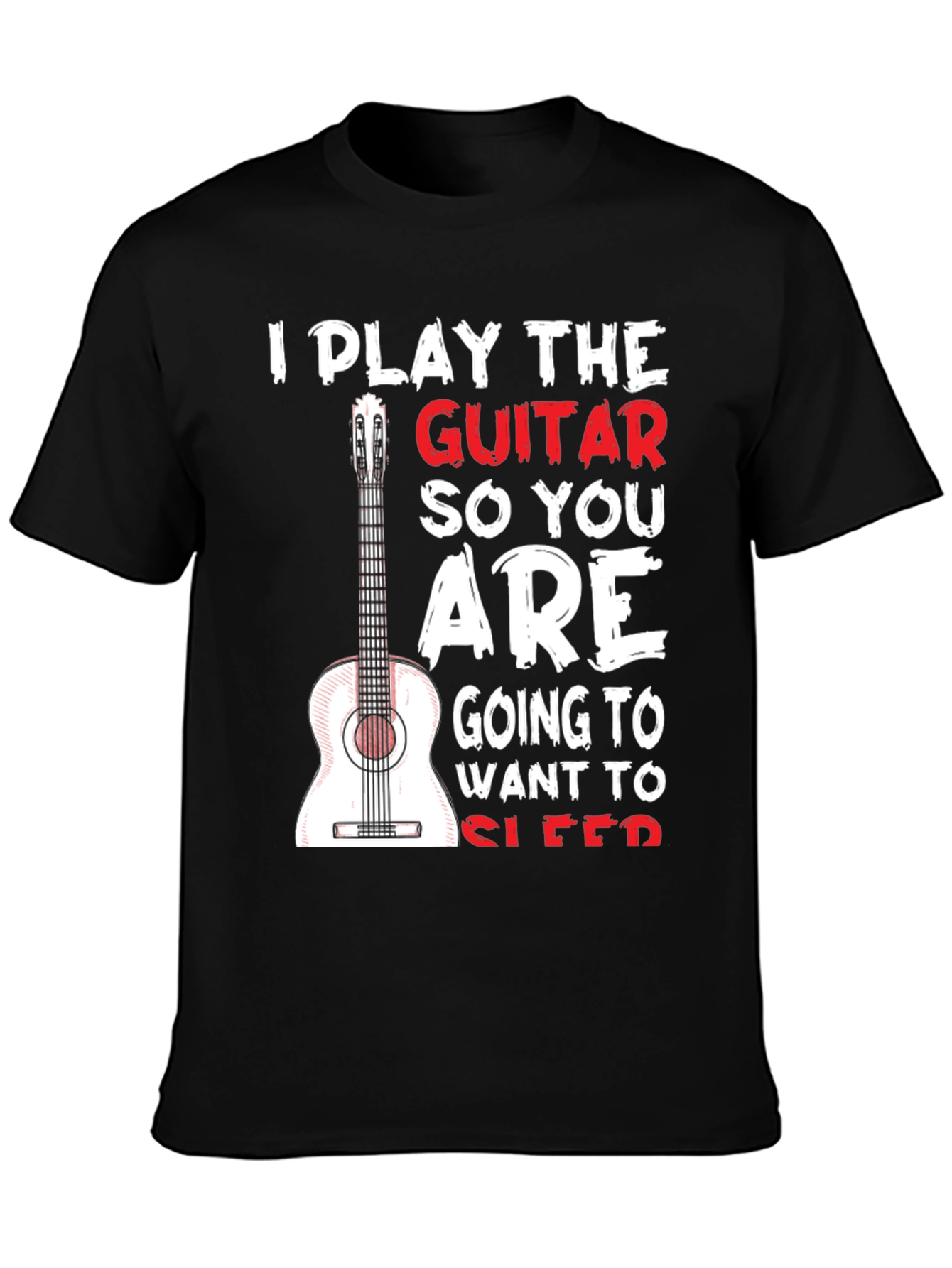 Black Guitar Player T-Shirt - I Play Guitar So You Sleep Funny Tee view 3