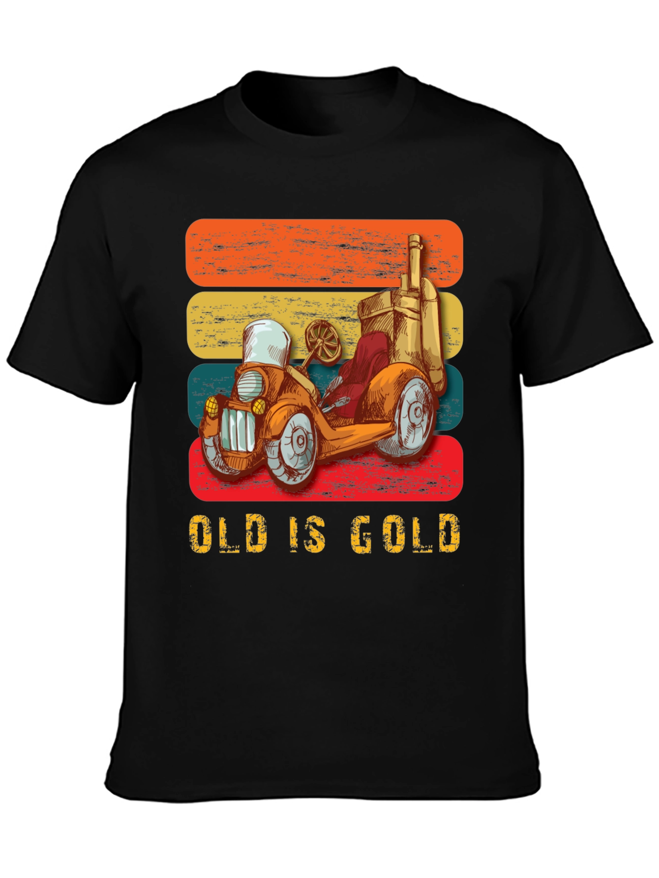 Black Vintage Car Graphic T-Shirt - Old is Gold view 3