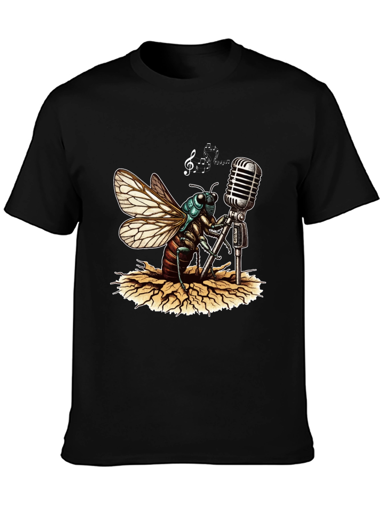 Black Cicada Singer Graphic Tee - Retro Mic view 3