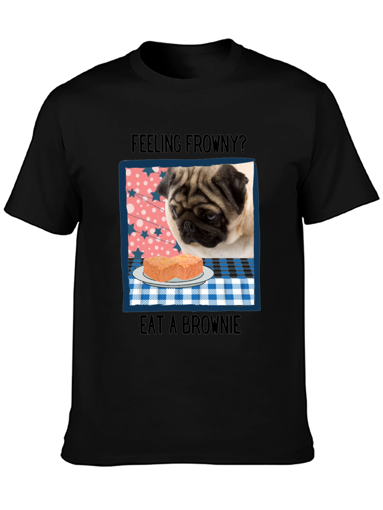 Black Feeling Frowny Pug T-Shirt view 3