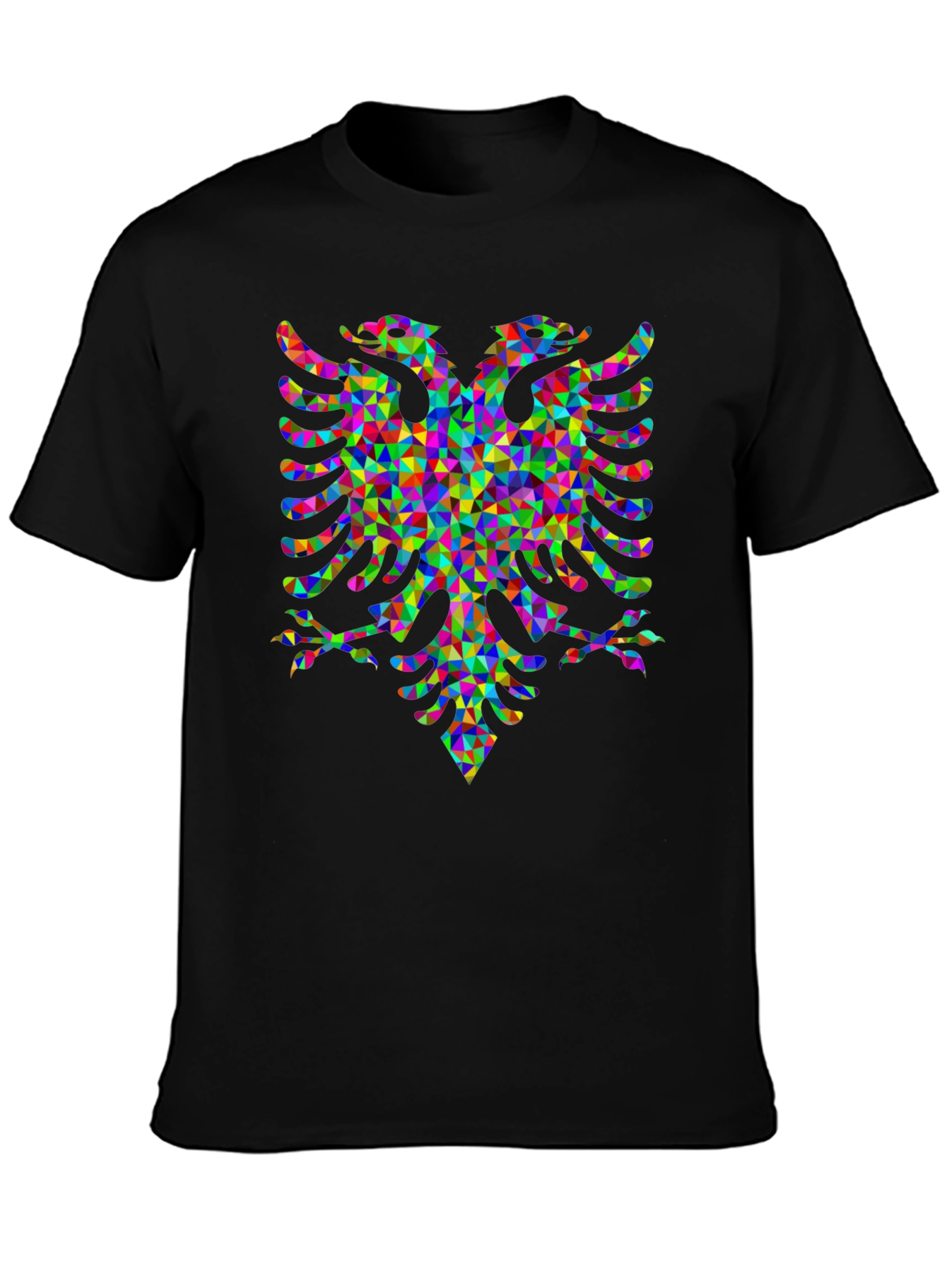 Black Colorful Geometric Eagle Graphic Tee - Stylish Black T-Shirt view 3