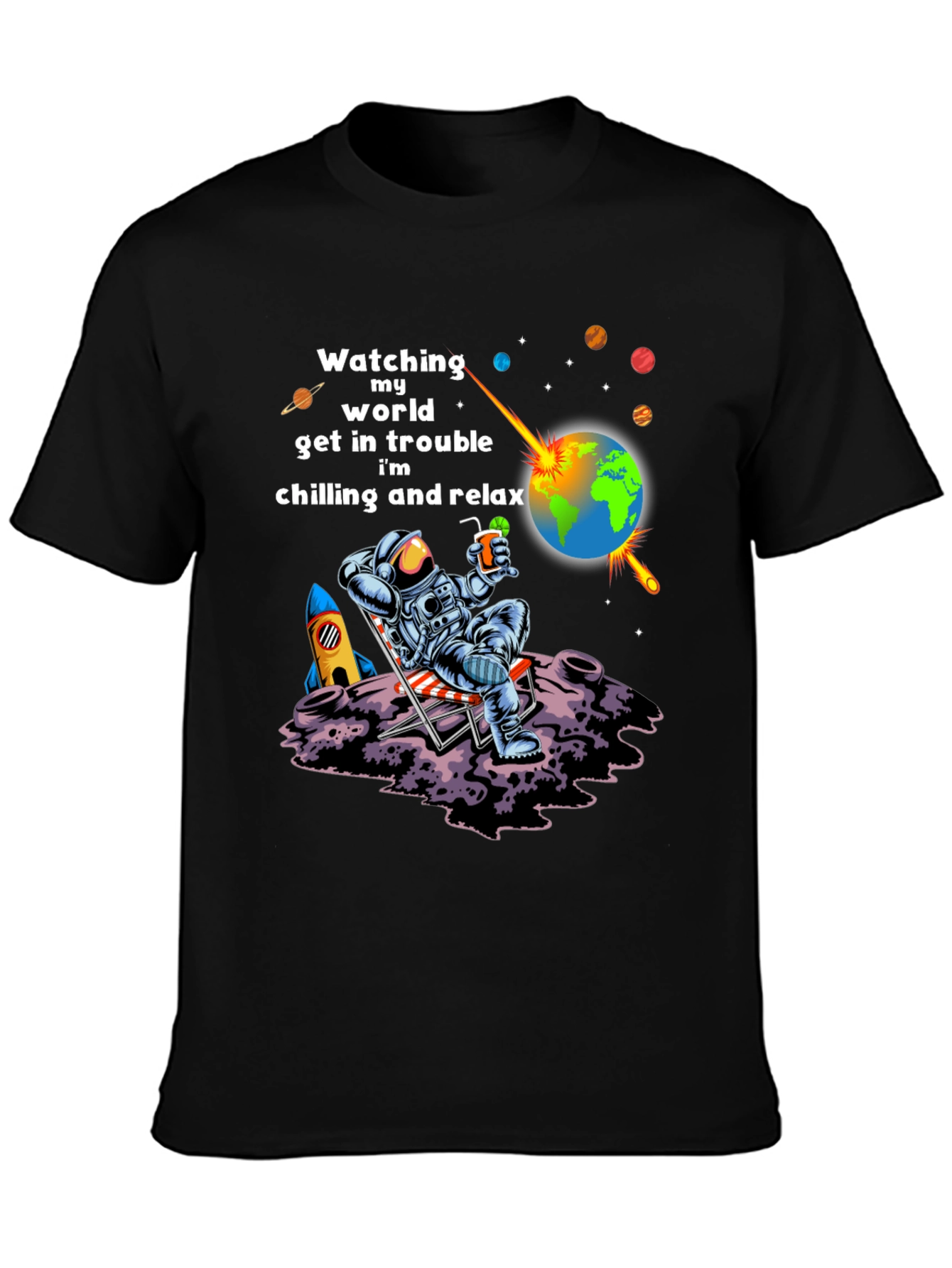 Black Astronaut Chilling T-Shirt view 3