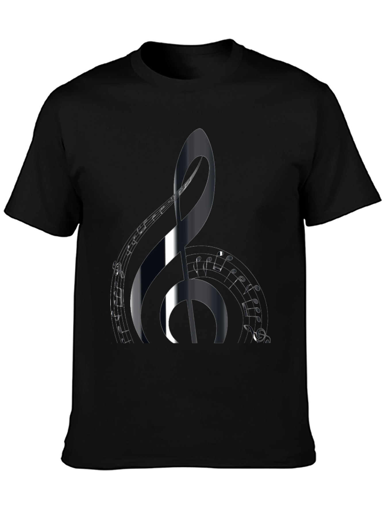Black Music Lover's Black T-Shirt with Treble Clef Design view 3