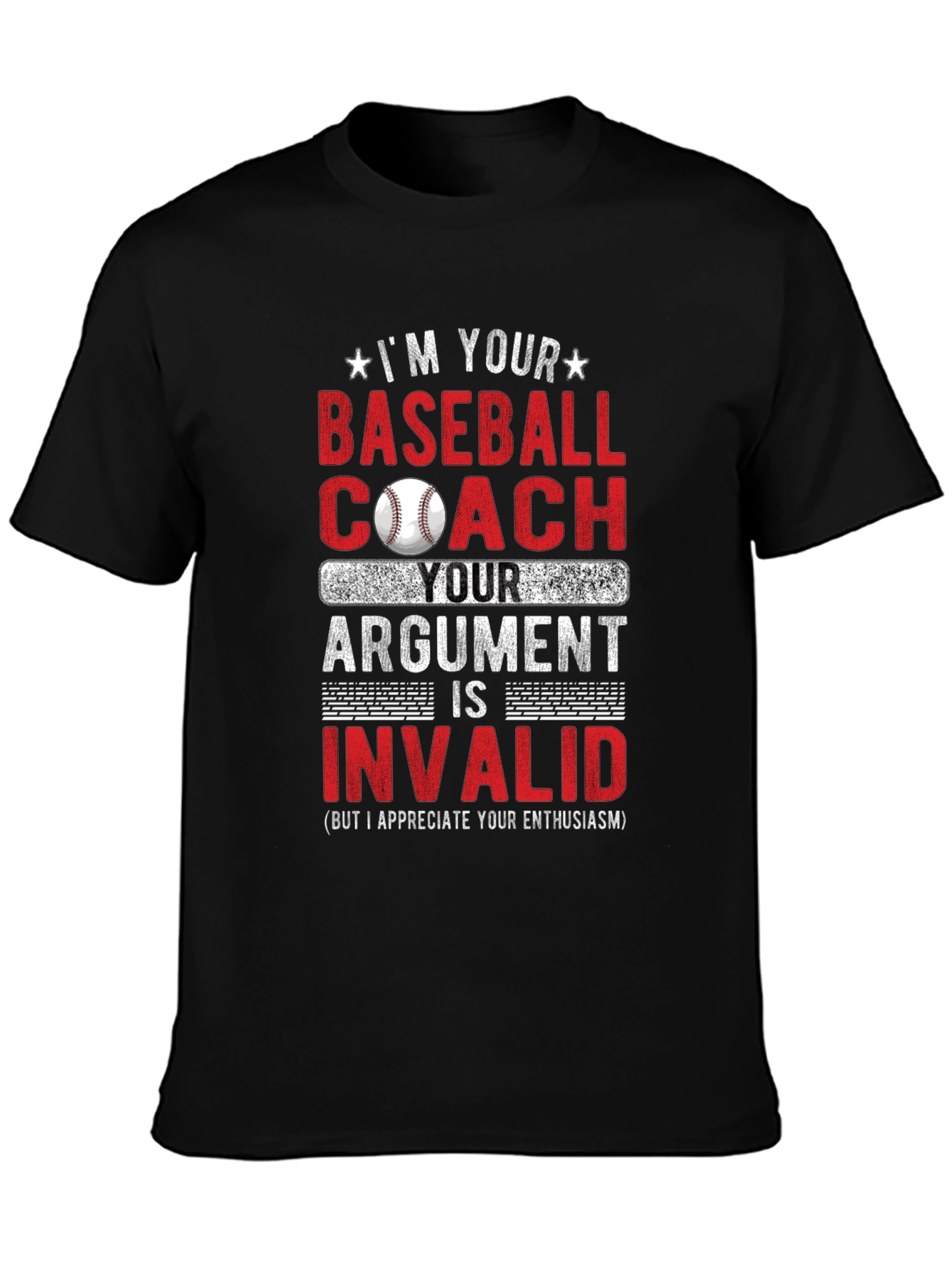 Black Baseball Coach T-Shirt - Argument is Invalid view 3