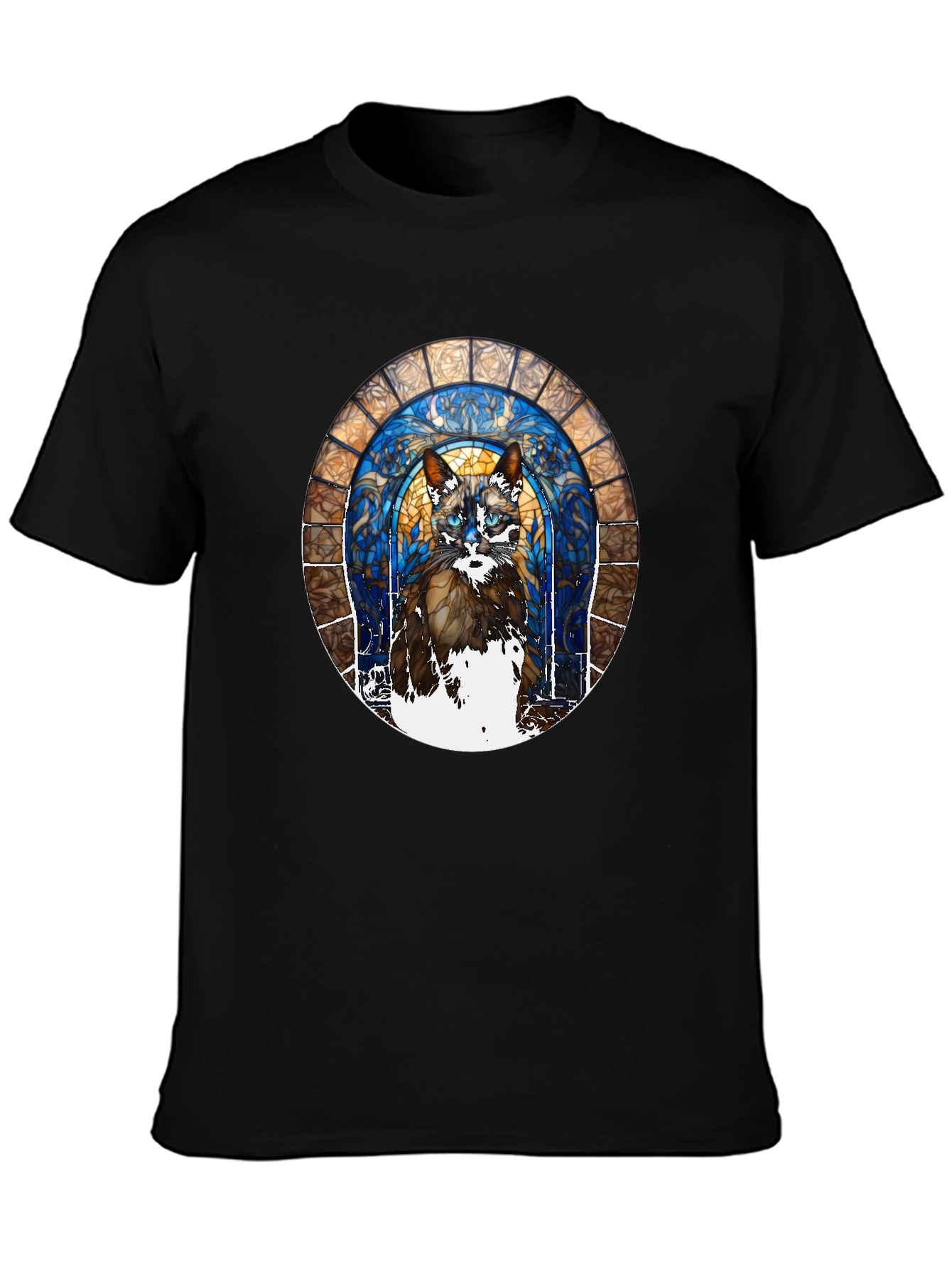 Black Stained Glass Cat T-Shirt view 3
